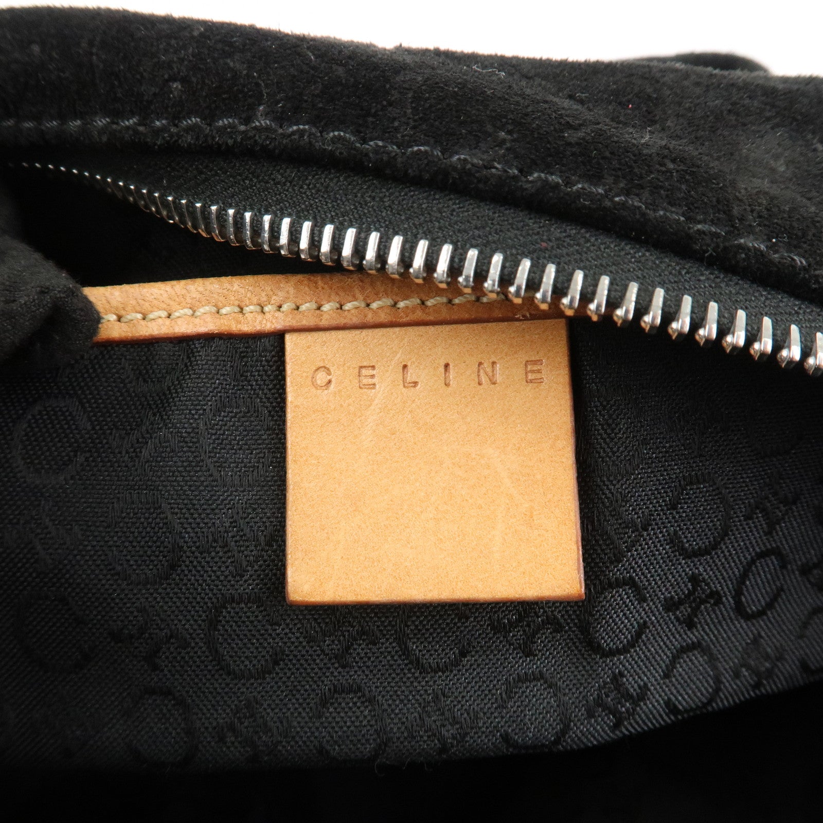 CELINE C Macadam Leather Suede Shoulder Bag Hand Bag Black Brown