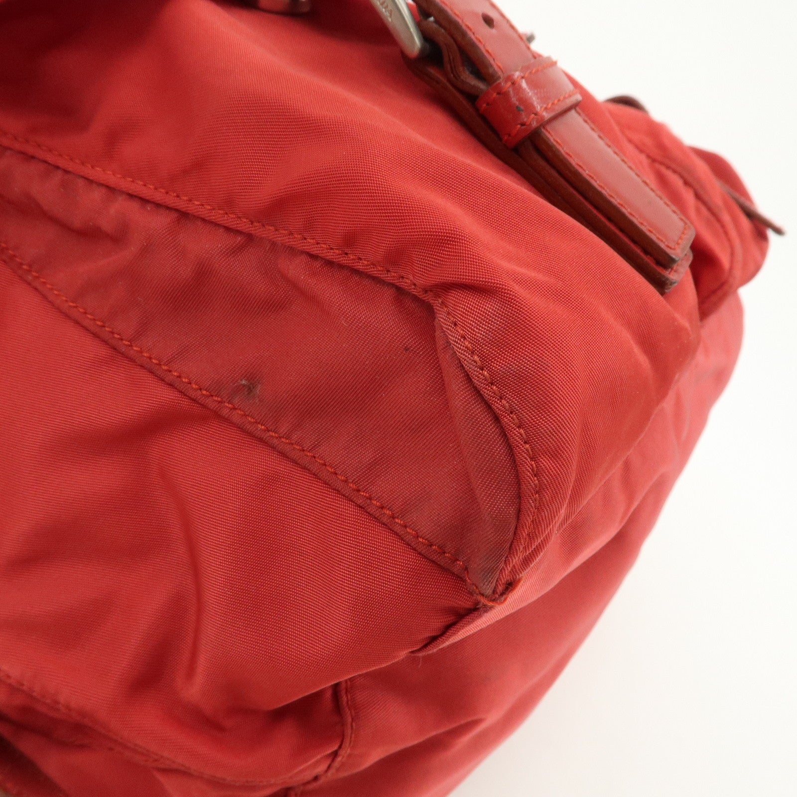 PRADA Triangle Logo Nylon Leather Backpack Rucksack Red