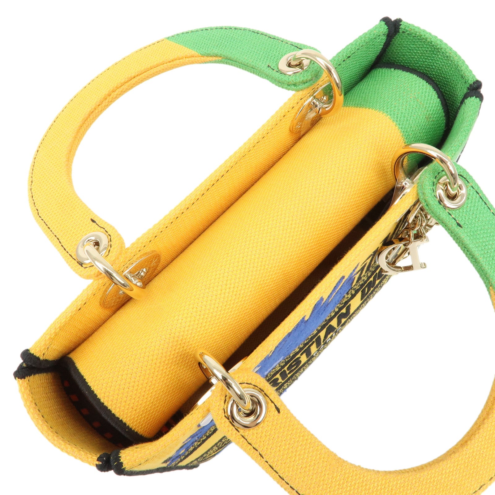 Christian Dior Canvas Lady D Lite 2Way Hand Bag Multicolor Yellow