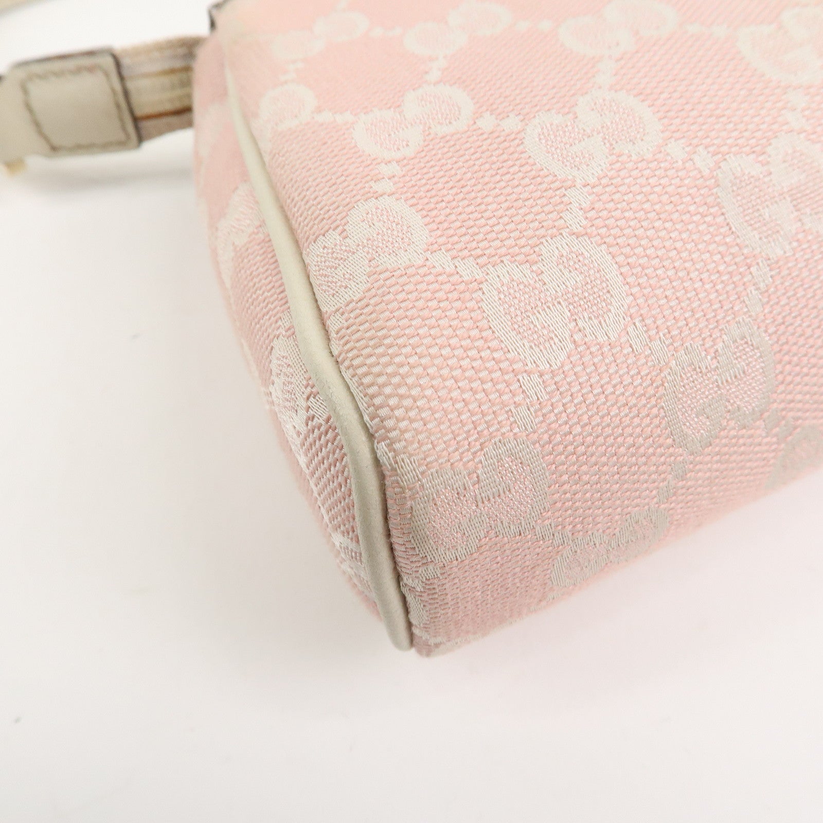 GUCCI Abbey GG Canvas Leather Pouch Hand Bag Pink Ivory 145750