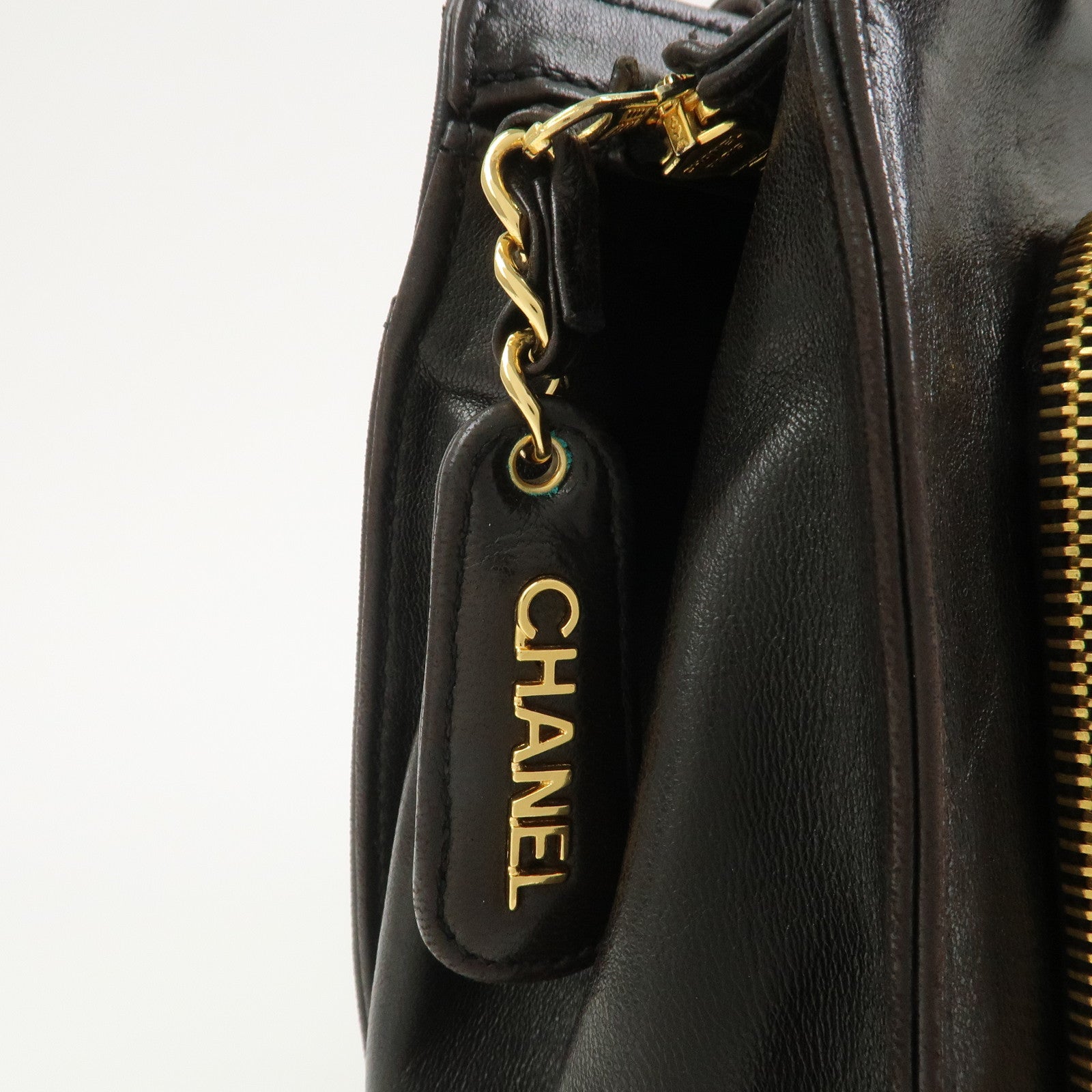 CHANEL COCO Mark Lambskin Tote Bag Shoulder Bag Dark Brown