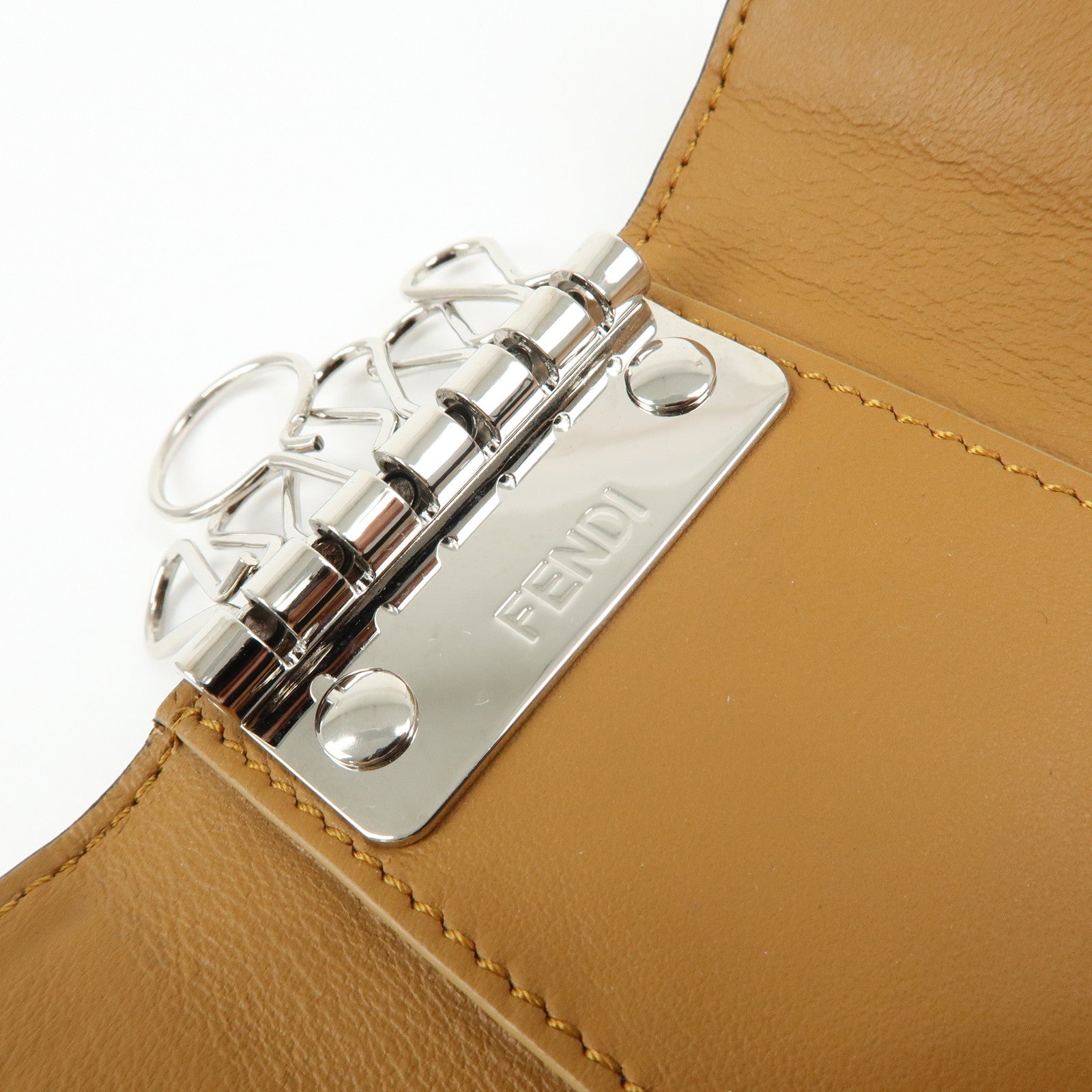 FENDI Peekaboo Leather Key Case Key Holder Brown 8AP159