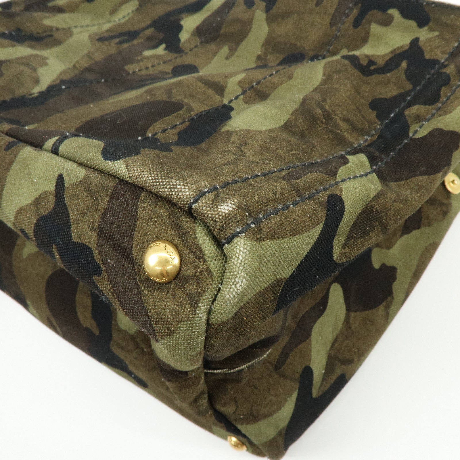PRADA Canapa Triangle Logo Canvas Tote Bag Camouflage BN2020