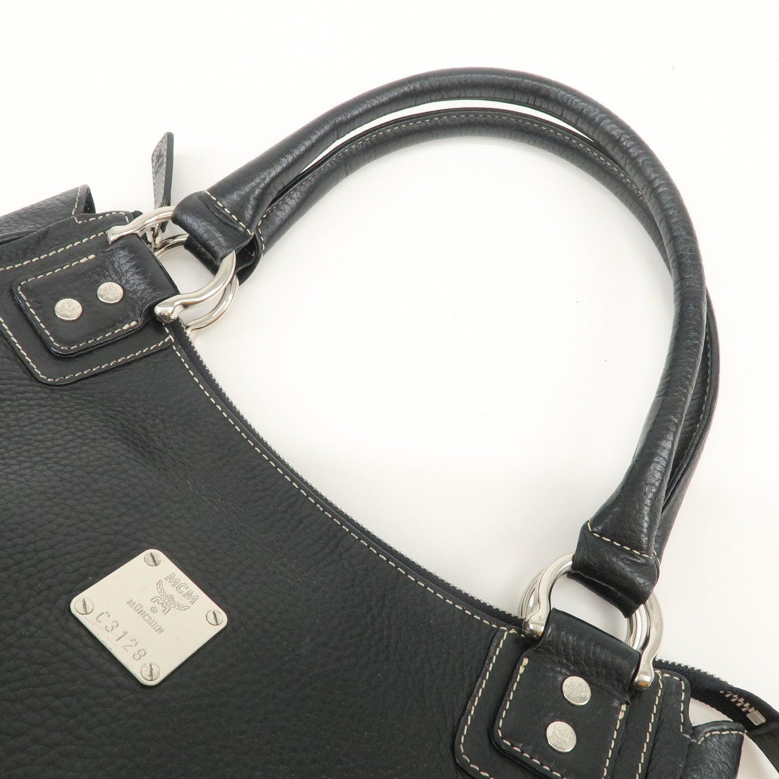 MCM Visetos Logo Leather Shoulder Bag Hand Bag Black