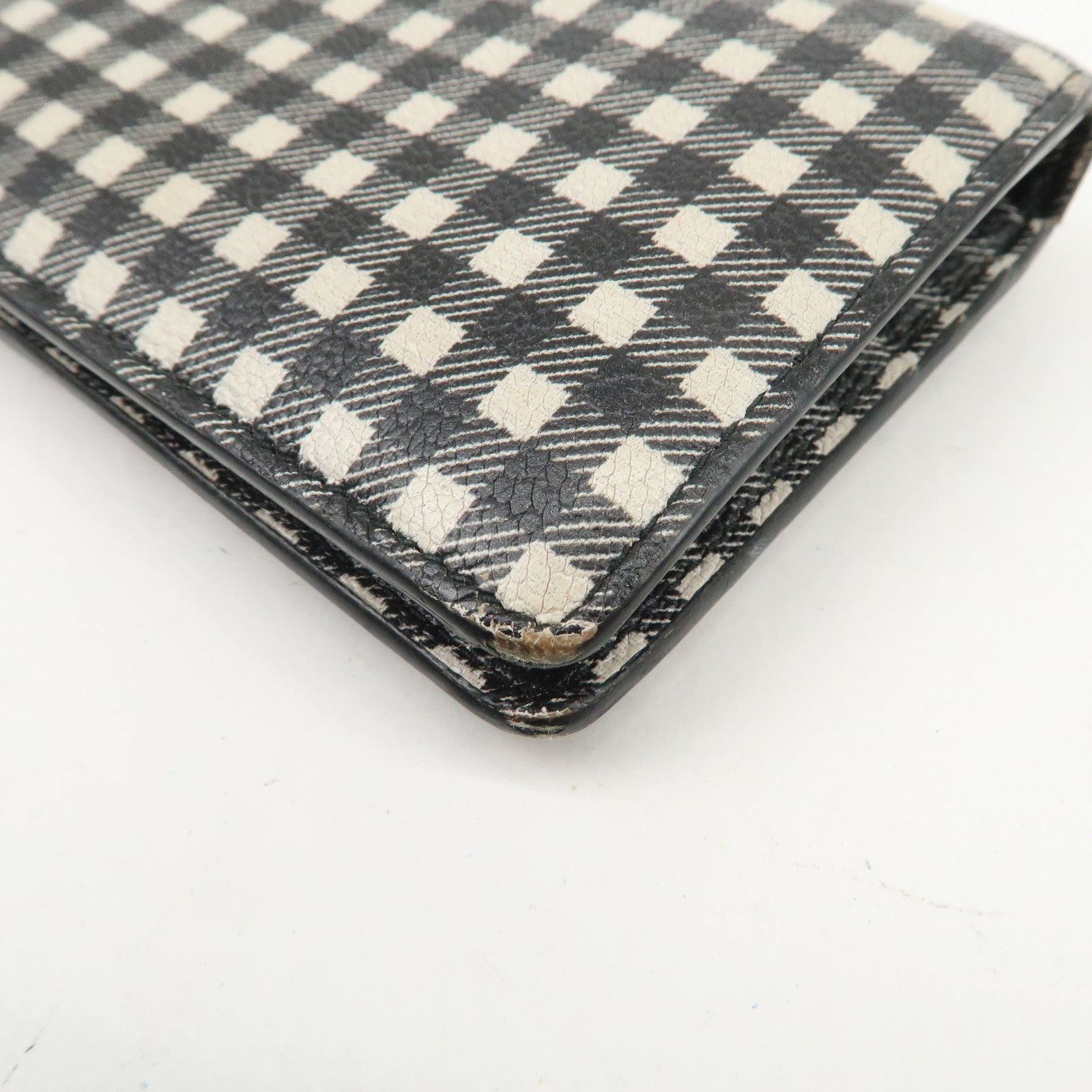 MIU MIU Plaid Leather Compact Bi-fold Wallet Black Ivory 5MV204