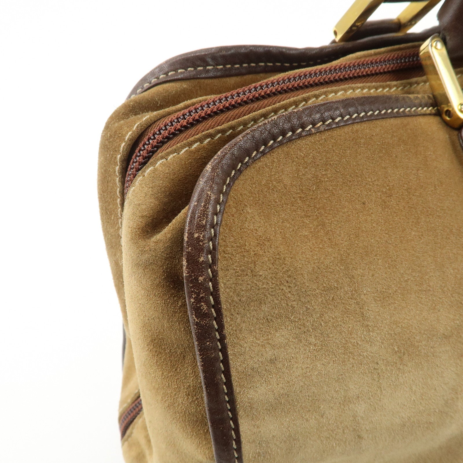 LOEWE Anagram Amazona 40 Suede Leather Hand Bag Beige Dark Brown Used