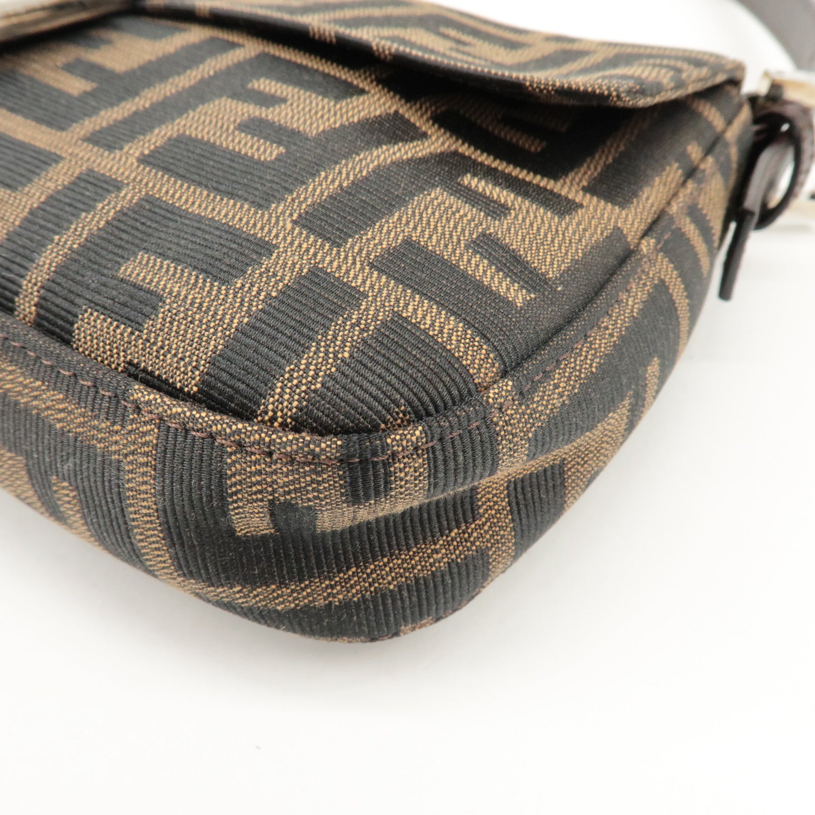 FENDI Mamma Baguette Zucca Canvas Shoulder Bag Black Brown 26421 Used