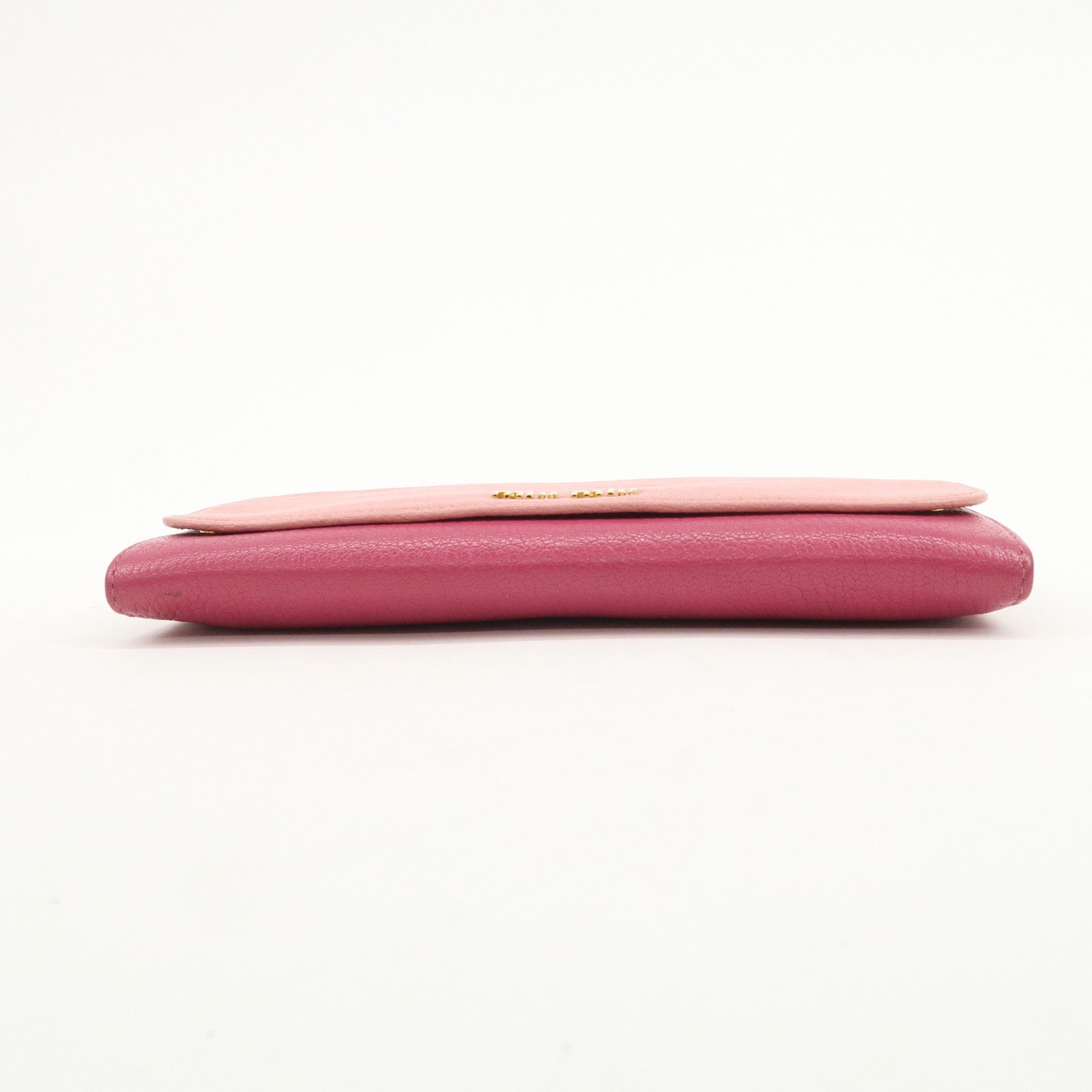MIU MIU Logo Leather WOC Chain Shoulder Long Wallet Pink 5M1290