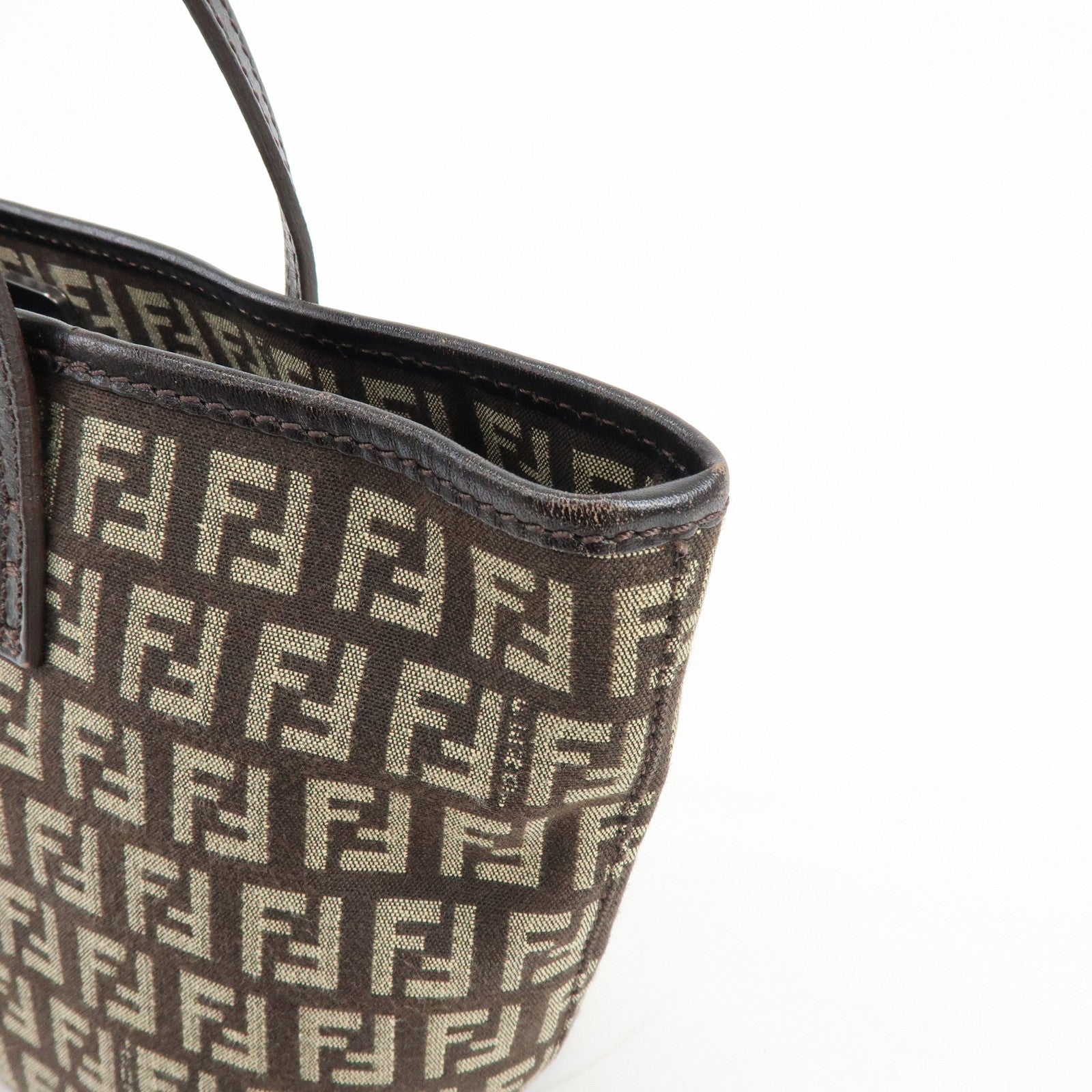 FENDI Zucchino Canvas Leather Tote Bag Shoulder Bag Brown 8BH075