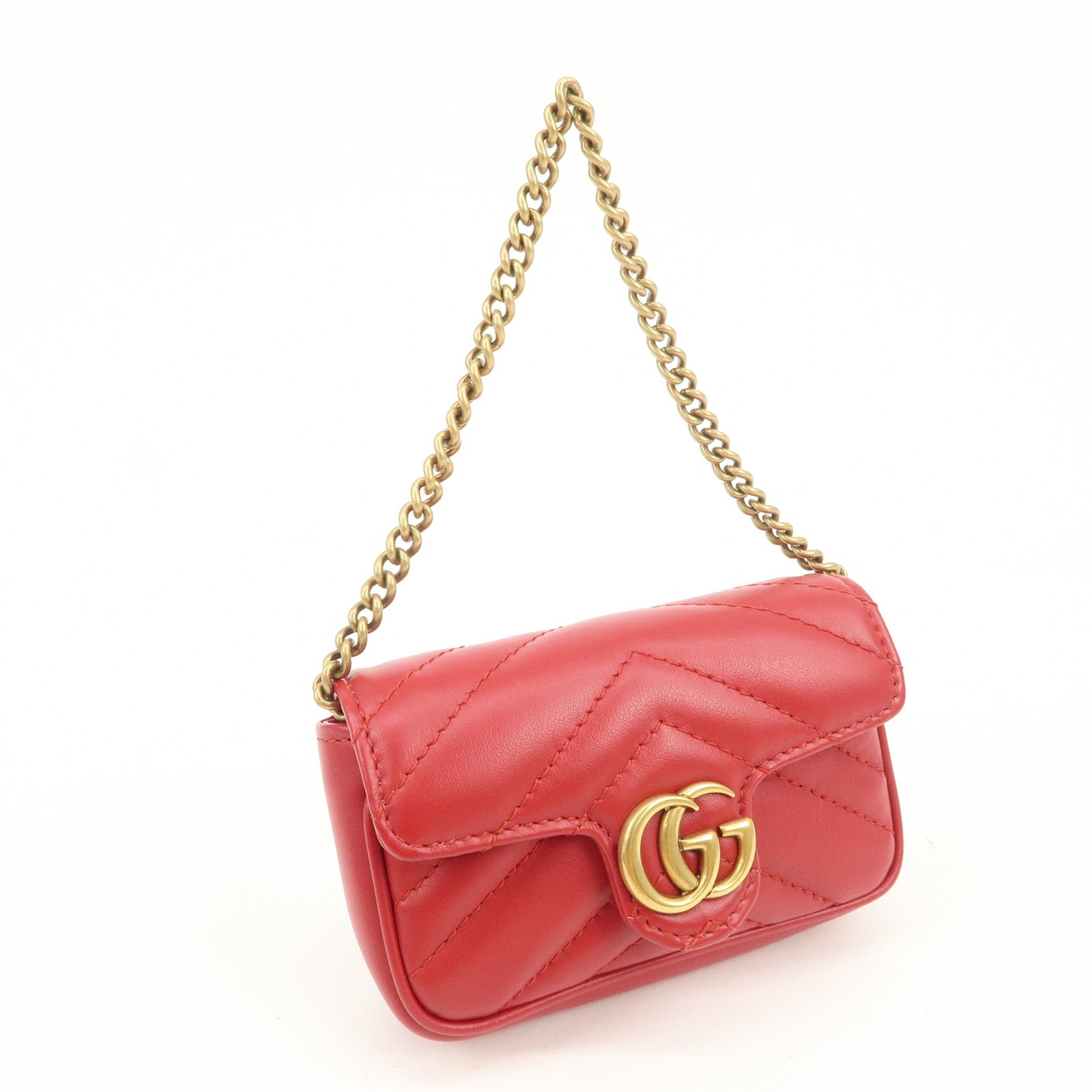 GUCCI GG Marmont Leather Chain Hand Bag Pouch Red 575161