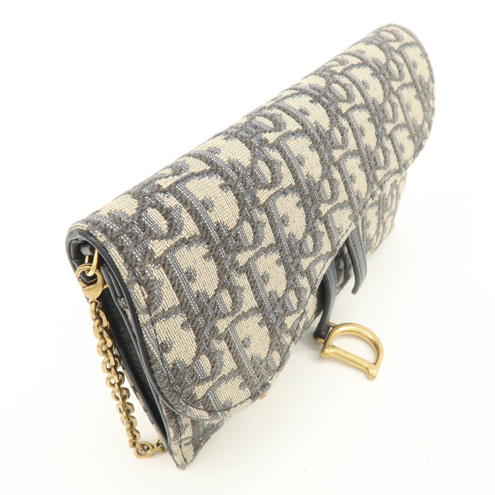 Christian Dior Jacquard Leather Saddle Small Chain Shoulder Wallet