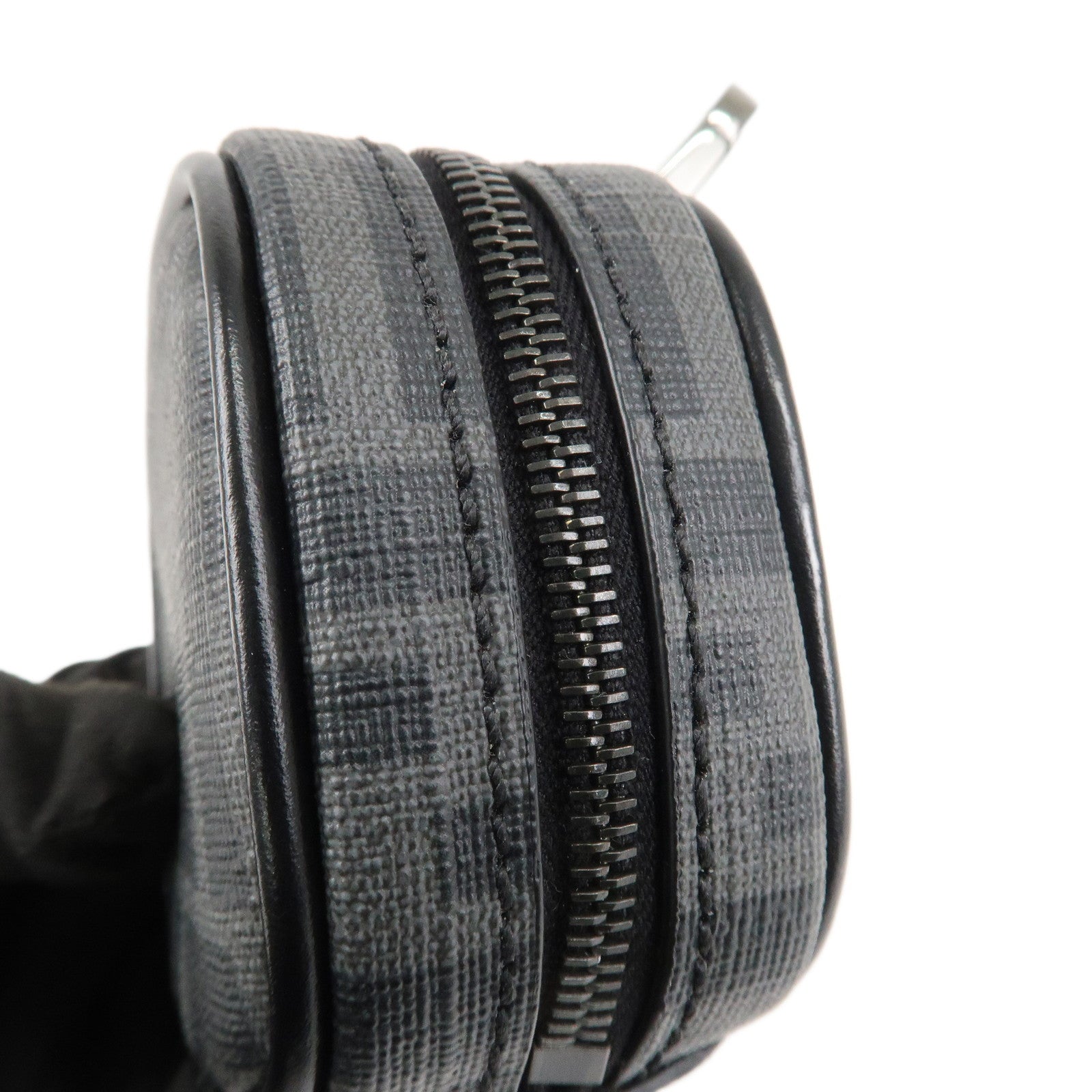 FENDI Zucca Leather PVC Airpods Case Black Gray 7AS121 Used