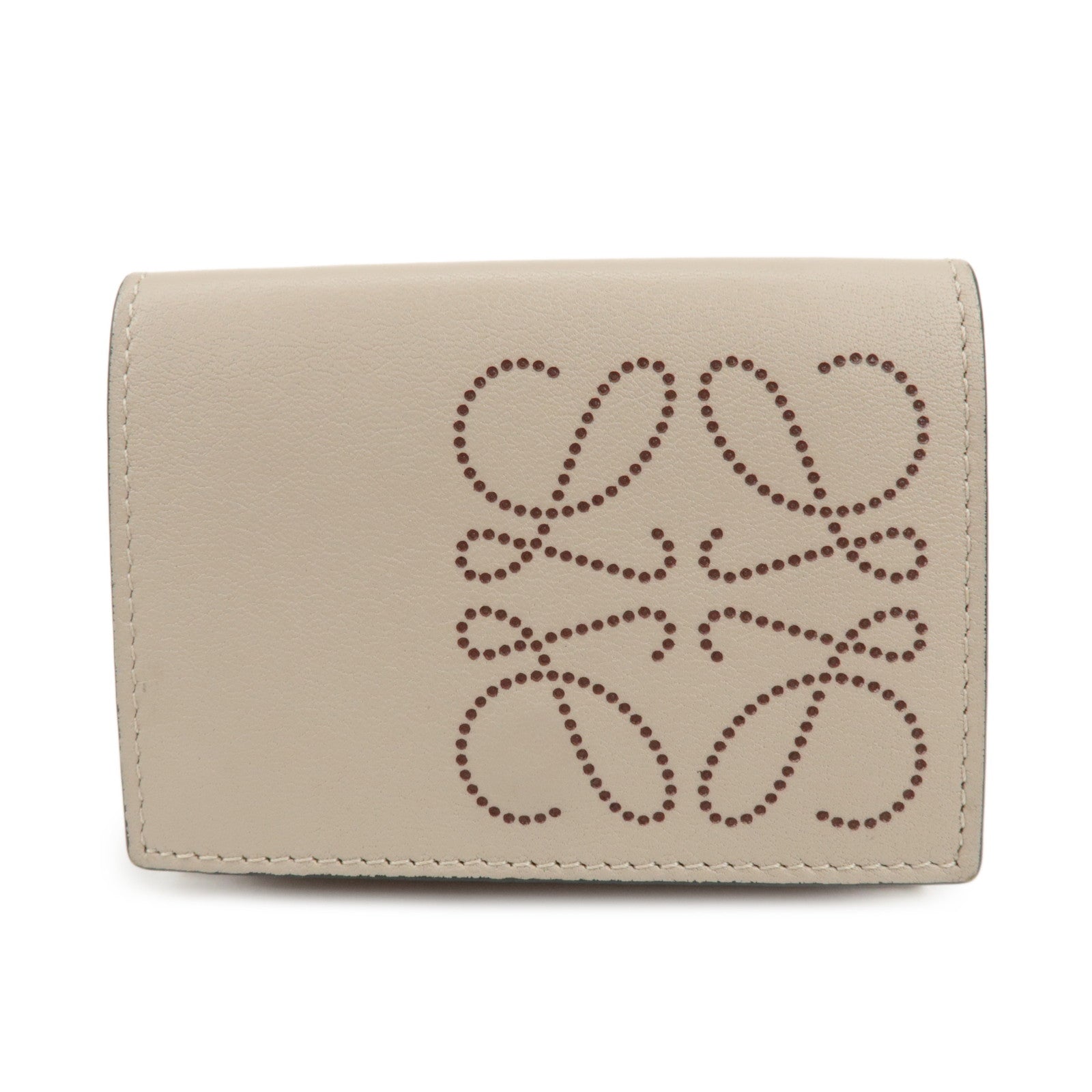 LOEWE Anagram Leather Tri-fold Compact Wallet Beige C500TR2X01 Used