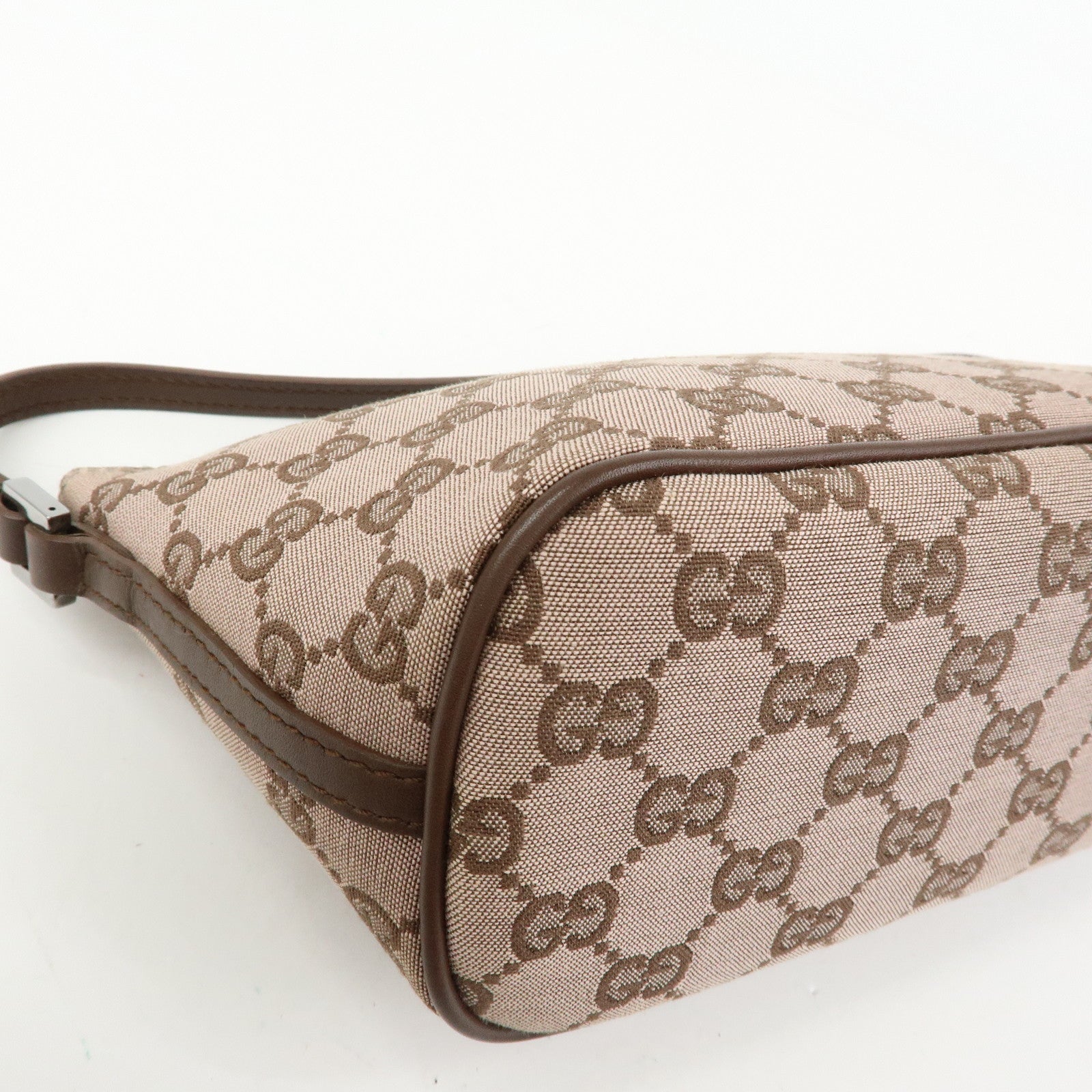 GUCCI Boat Bag GG Canvas Leather Hand Bag Brown 07198