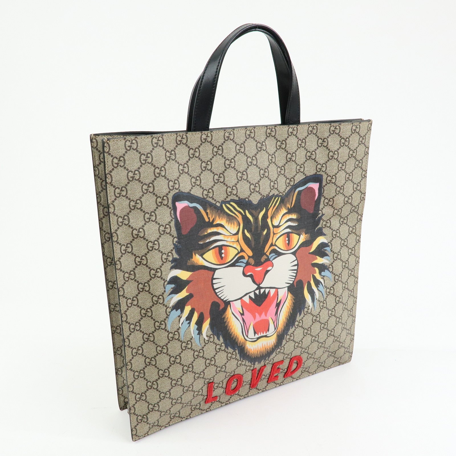 GUCCI GG Supreme Leather Tigar Tote Bag Beige Black 450950