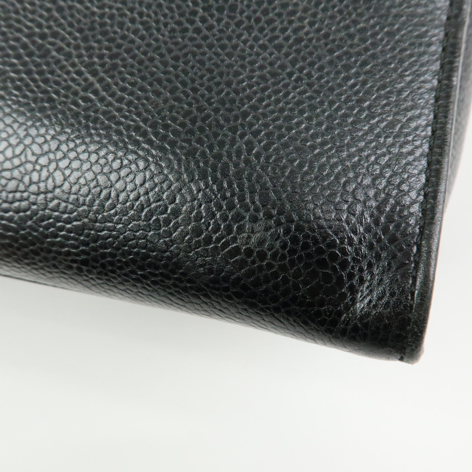 CHANEL Logo Caviarskin Tote Bag Hand Bag Black