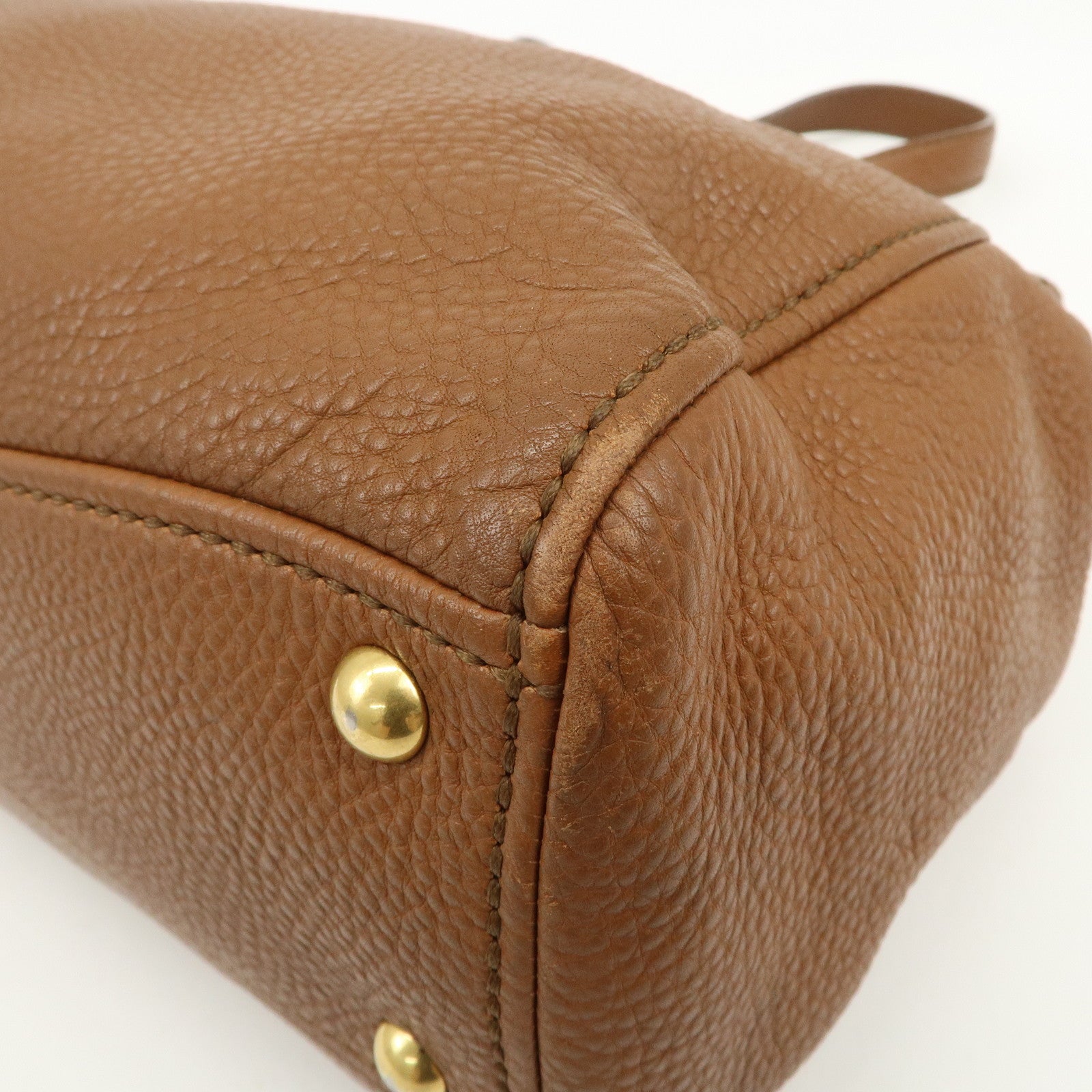 MIU MIU Logo Leather 2Way Bag Hand Bag Shoulder Bag Brown RN0761
