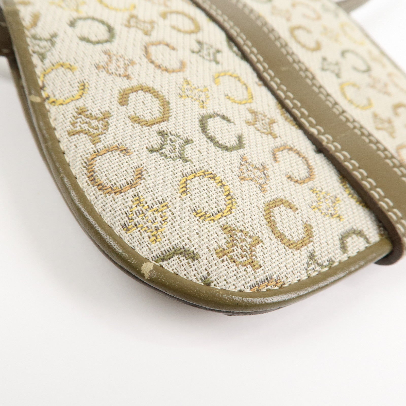 CELINE C Macadam Canvas Leather Shoulder Pouch Khaki