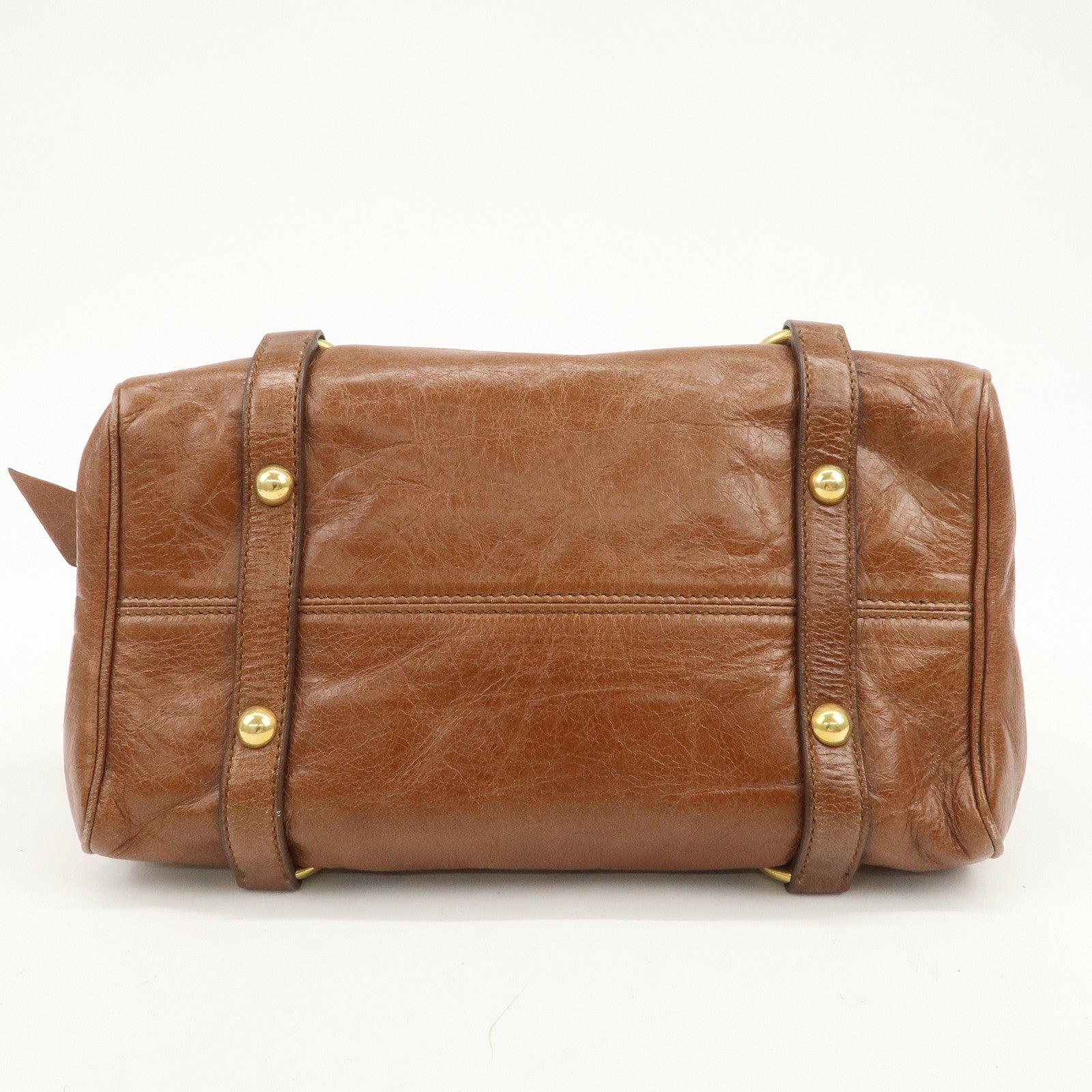 MIU MIU Logo Leather 2Way Bag Hand Bag Shoulder Bag Brown RT0438