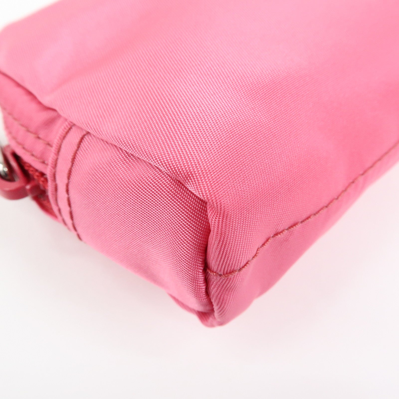 PRADA Triangle Logo Nylon Cosmetic Pouch Pink 1N0399