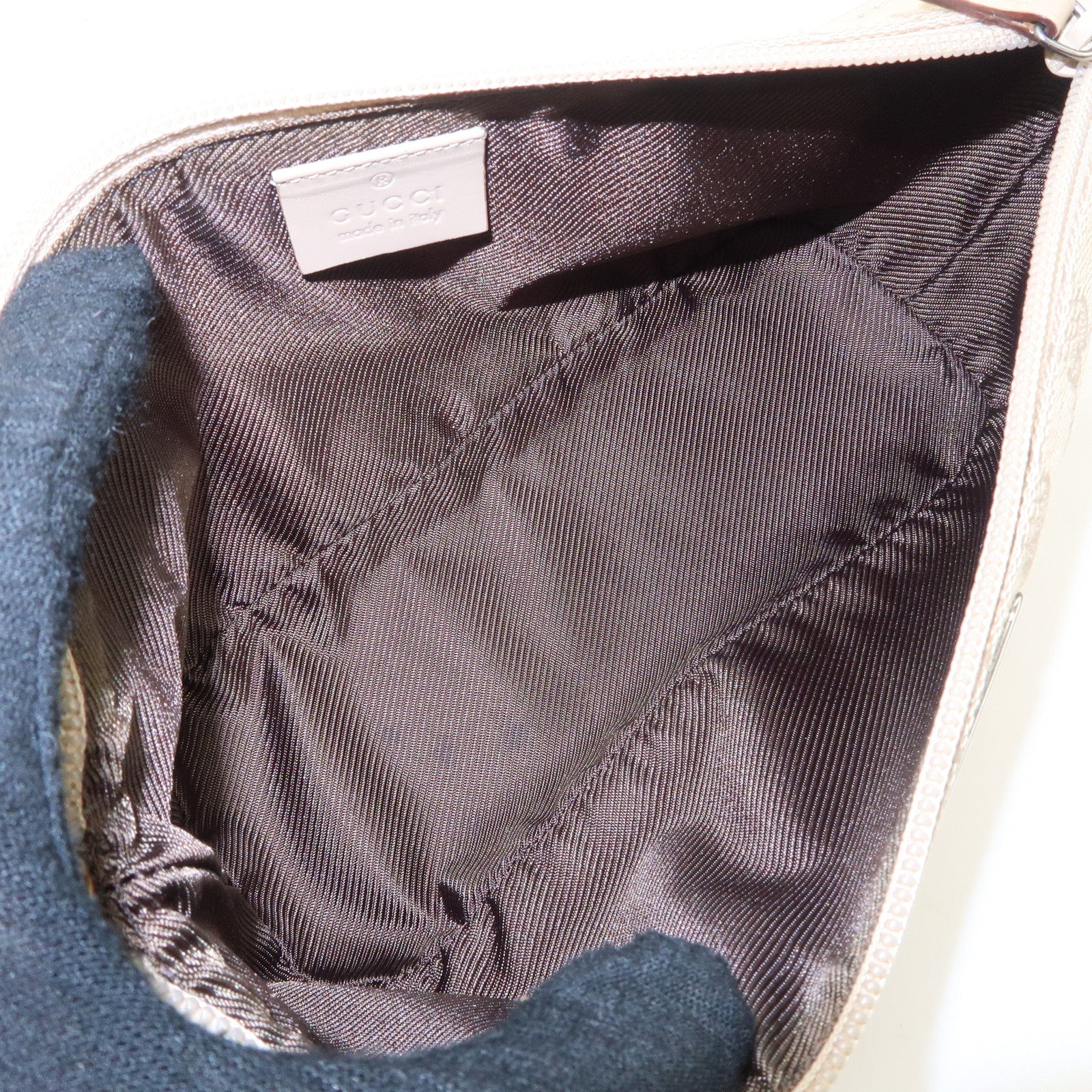 GUCCI Boat Bag GG Canvas Leather Hand Bag Pouch Beige 07198 Used