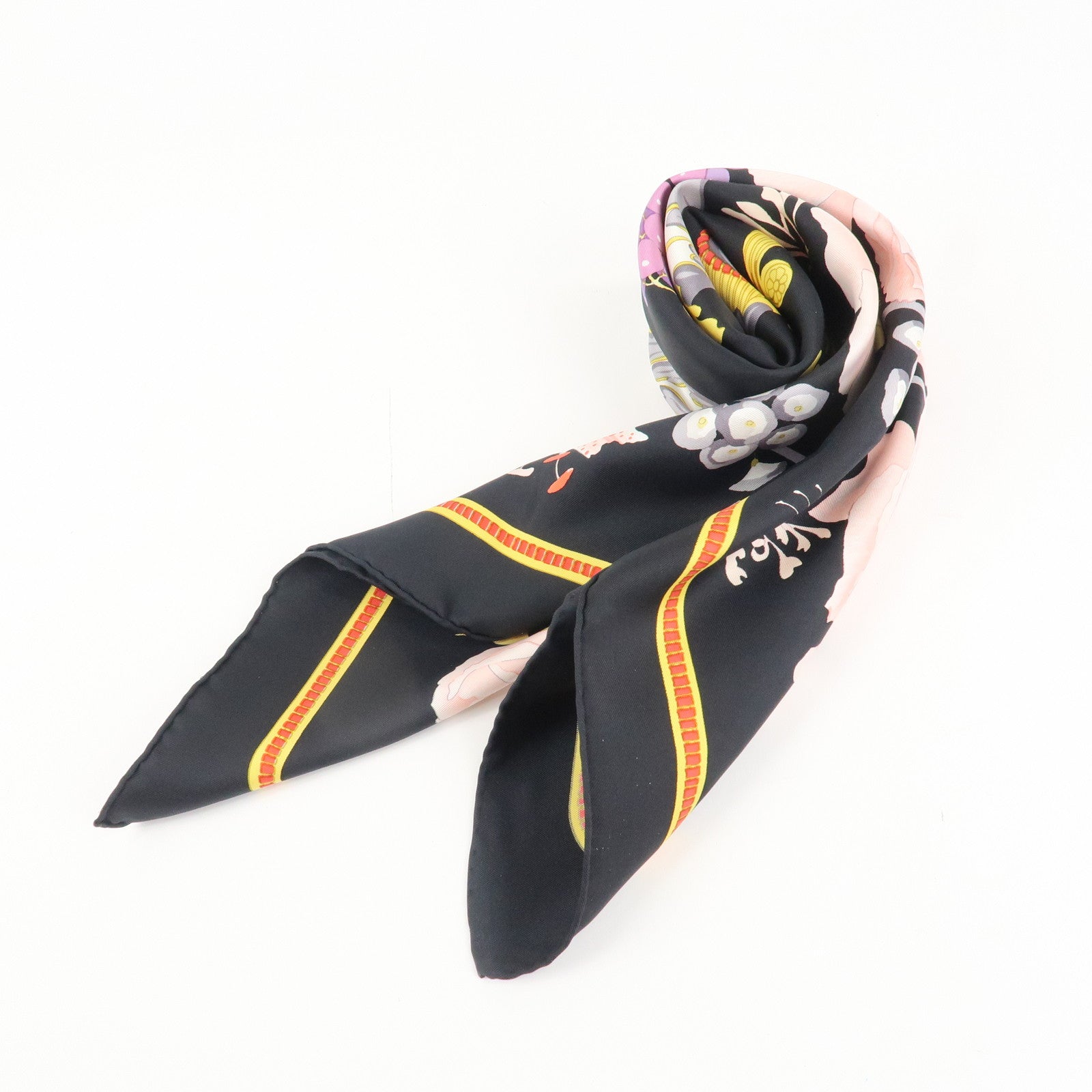 HERMES Carre 90 Silk 100% Scarf MATSUZAKAYA Black Multicolor Used