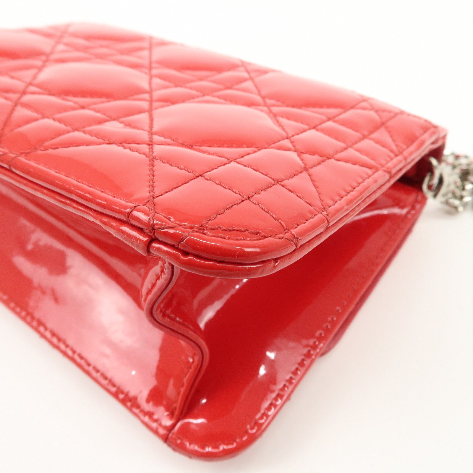 Christian Dior Cannage Patent Leather Chain Shoulder Bag COW Red Used