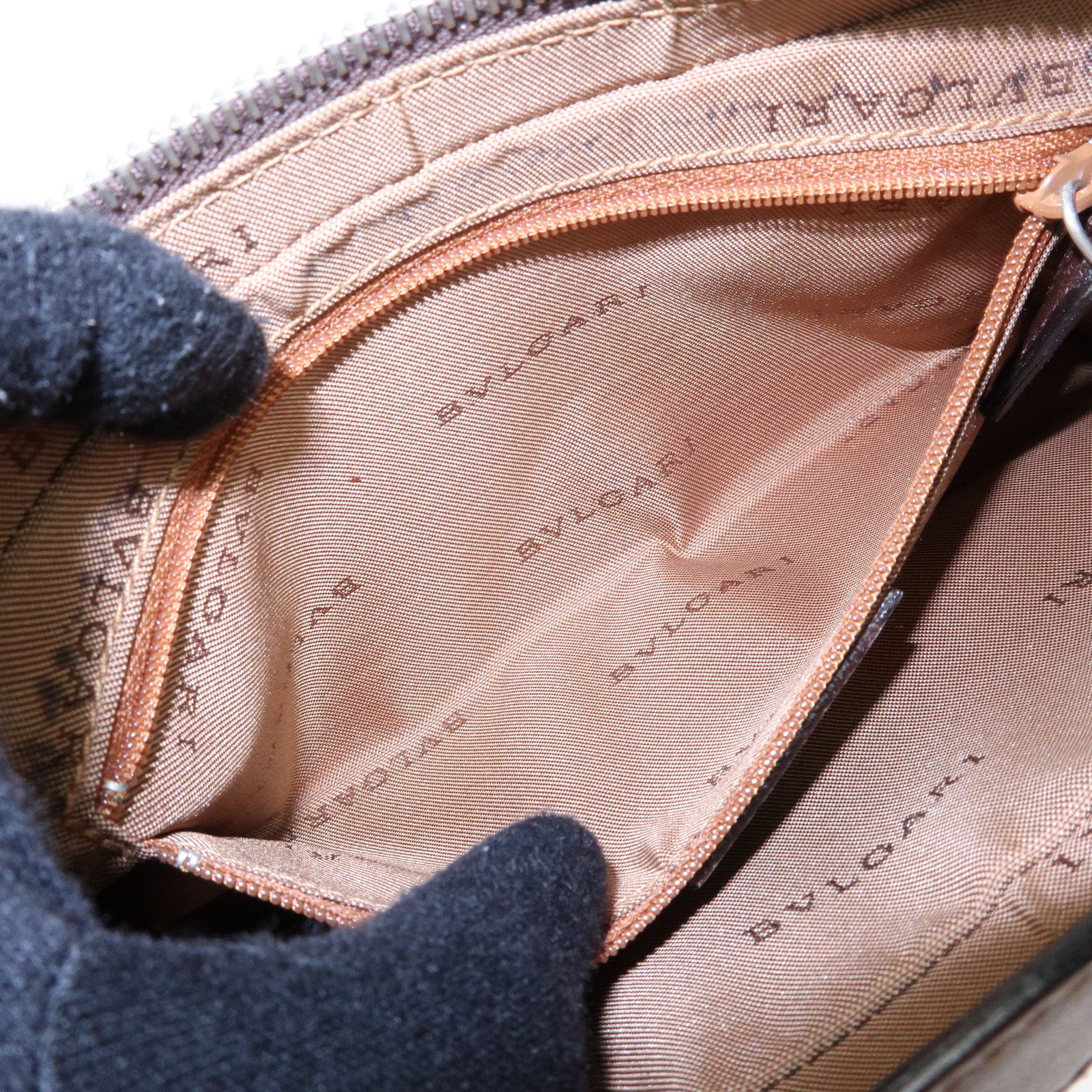 BVLGARI Logo Mania Canvas Leather Shoulder Bag Hand Bag Khaki