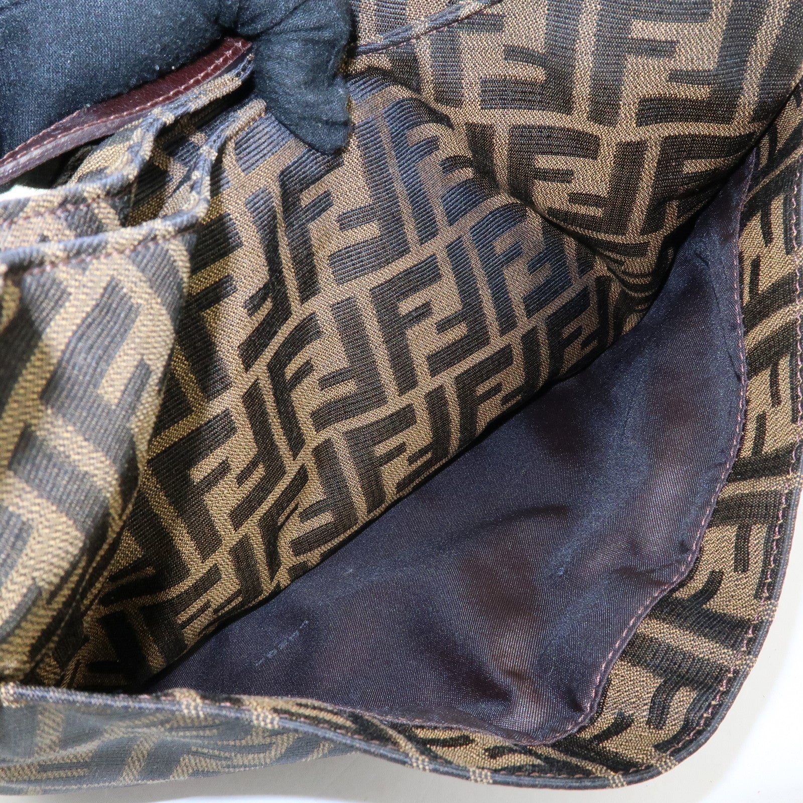 FENDI Zucca Canvas Leather Shoulder Bag Black Brown 26569