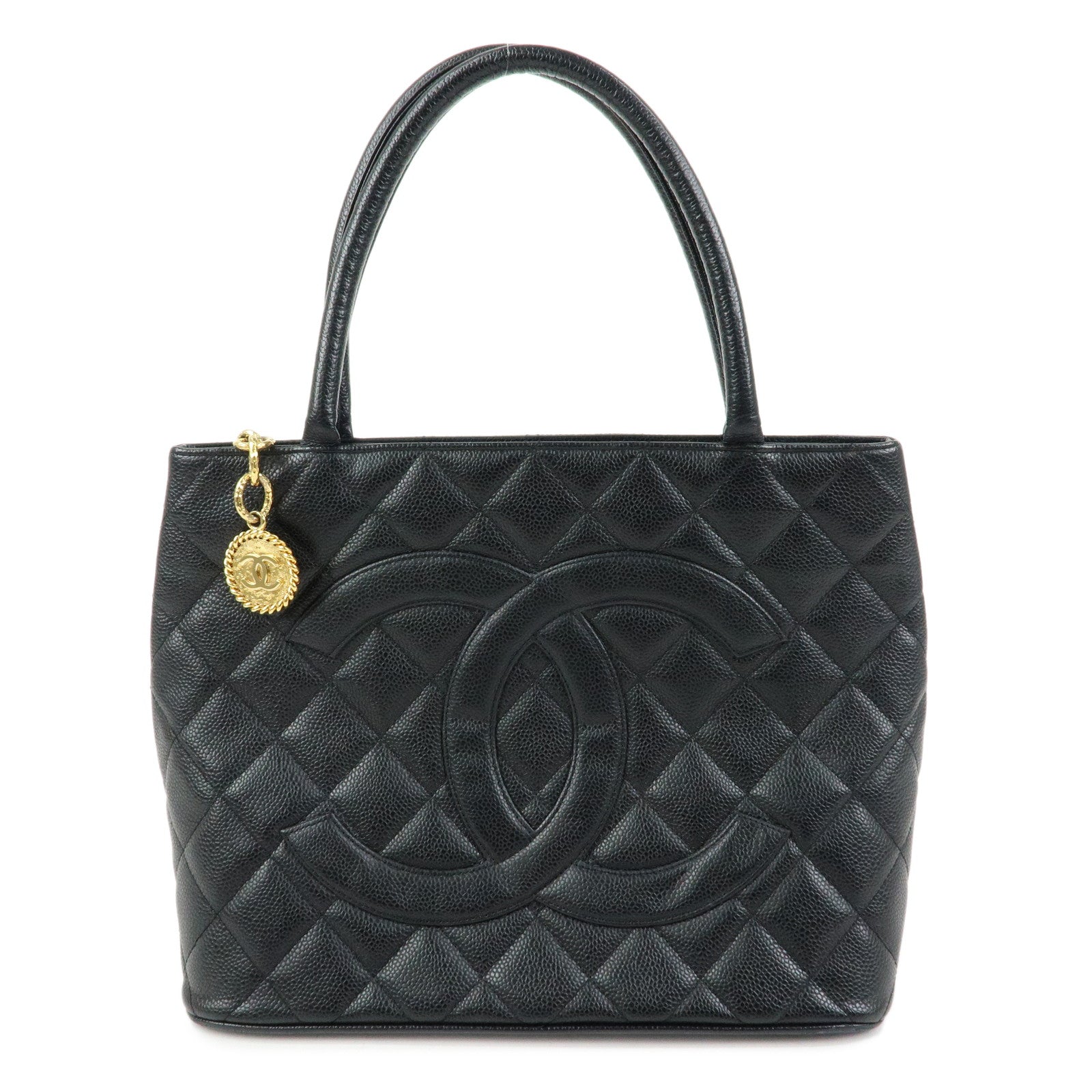 CHANEL Matelasse COCO Mark Medallion Caviarskin Tote Bag A01804