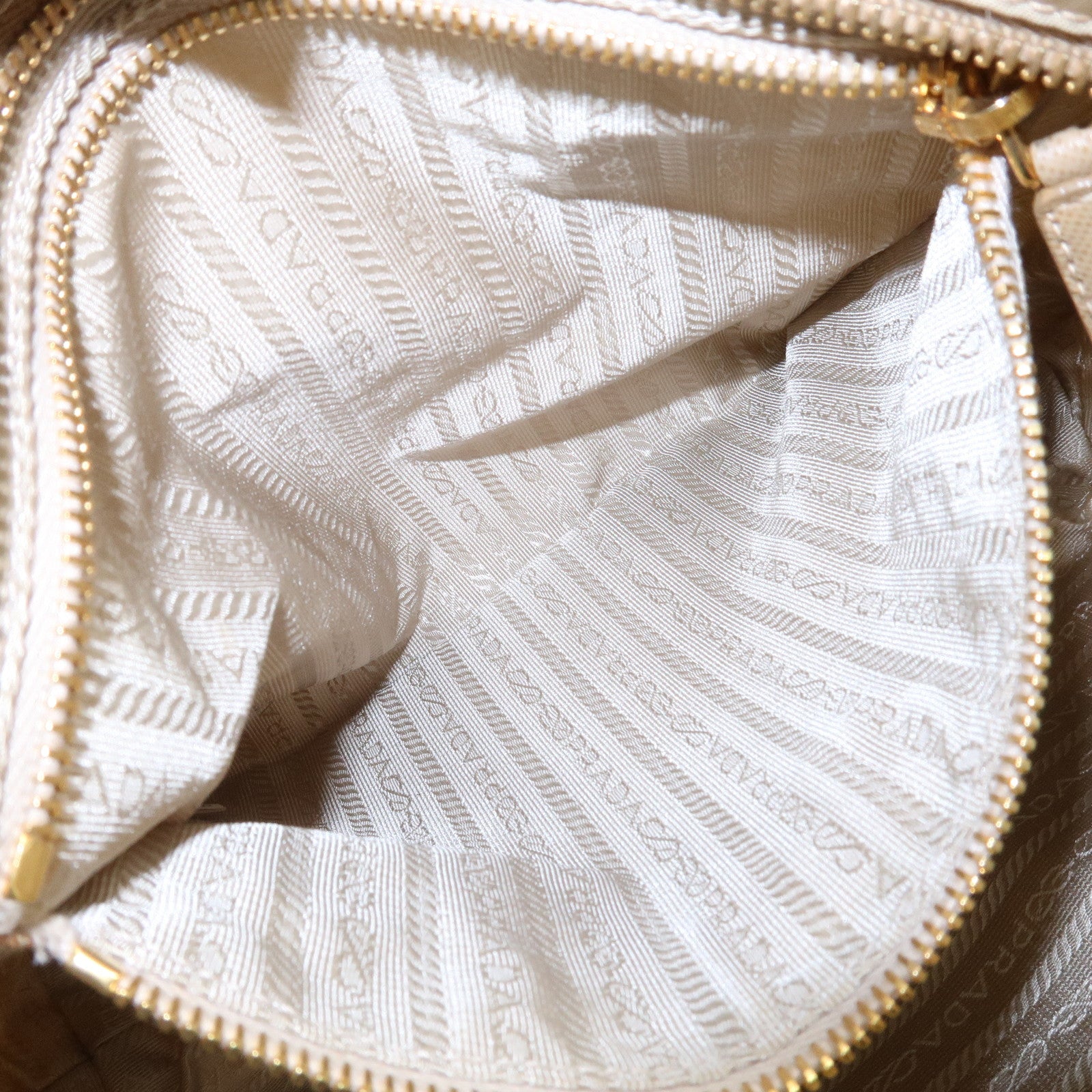 PRADA Triangle Logo Nylon Saffiano Leather Tote Bag Beige BR2311