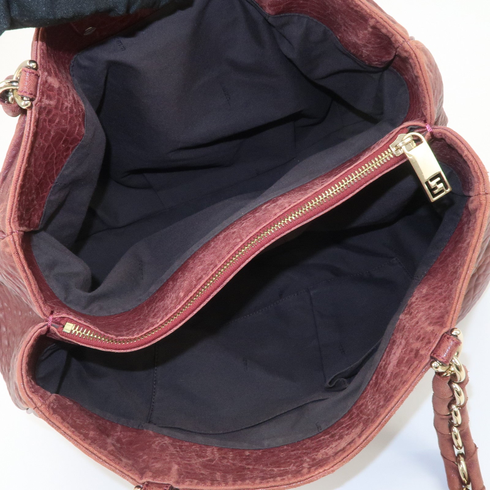 FENDI Mia Logo Leather Chain Tote Bag Shoulder Bag Bordeaux 8BR616