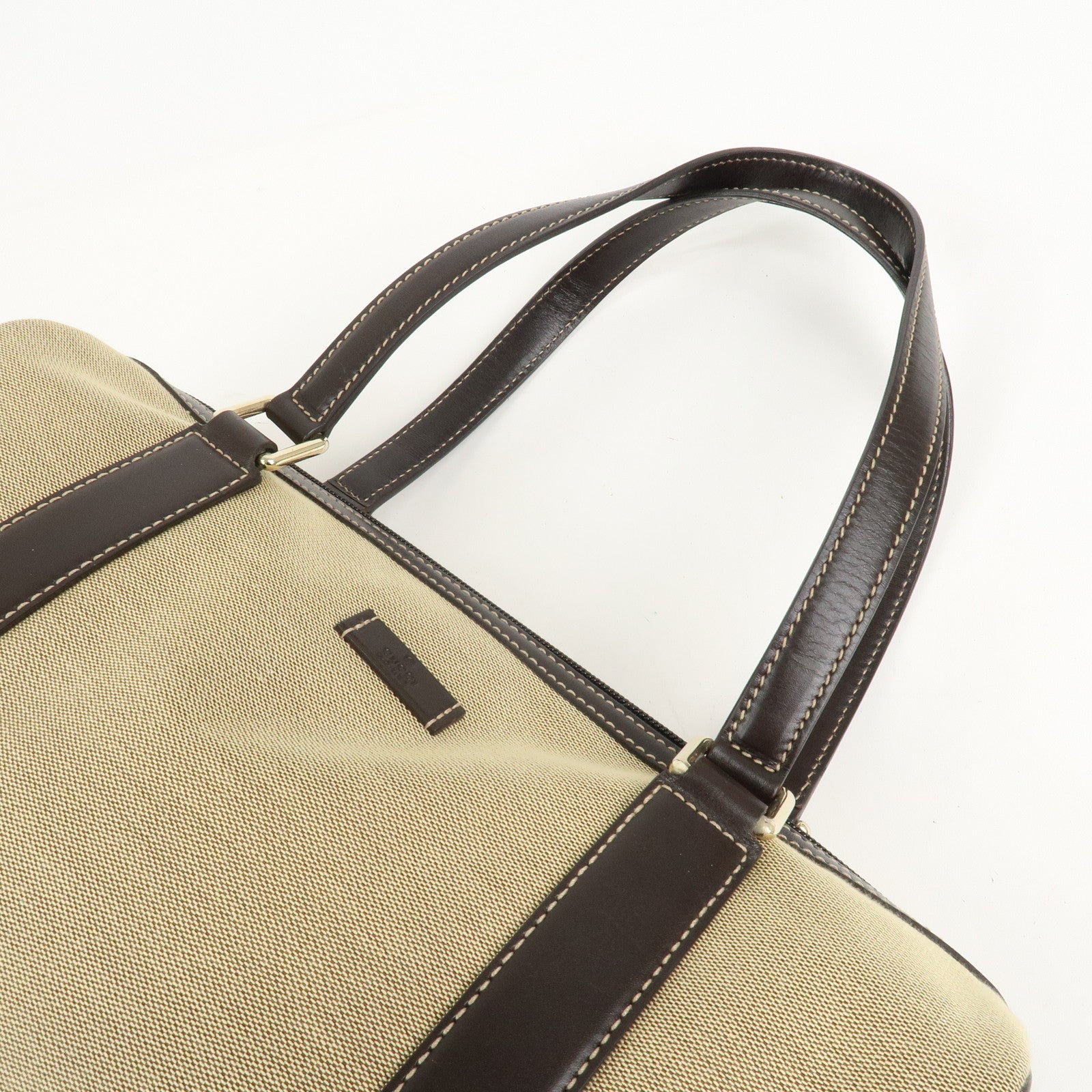 GUCCI Canvas Leather Boston Bag Hand Bag Beige Brown 257288