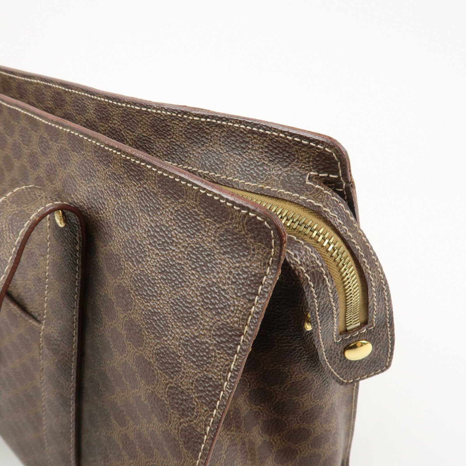 CELINE Macadam PVC Coating Canvas Leather Tote Bag Brown