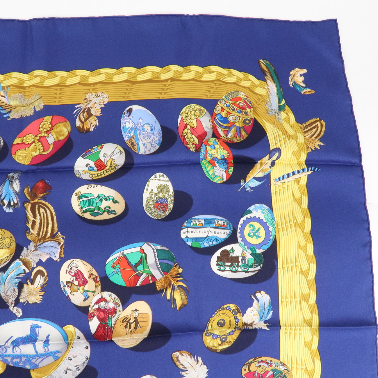 HERMES Carre 90 Silk 100% Scarf Couvee d Hermes Navy Multicolor Used