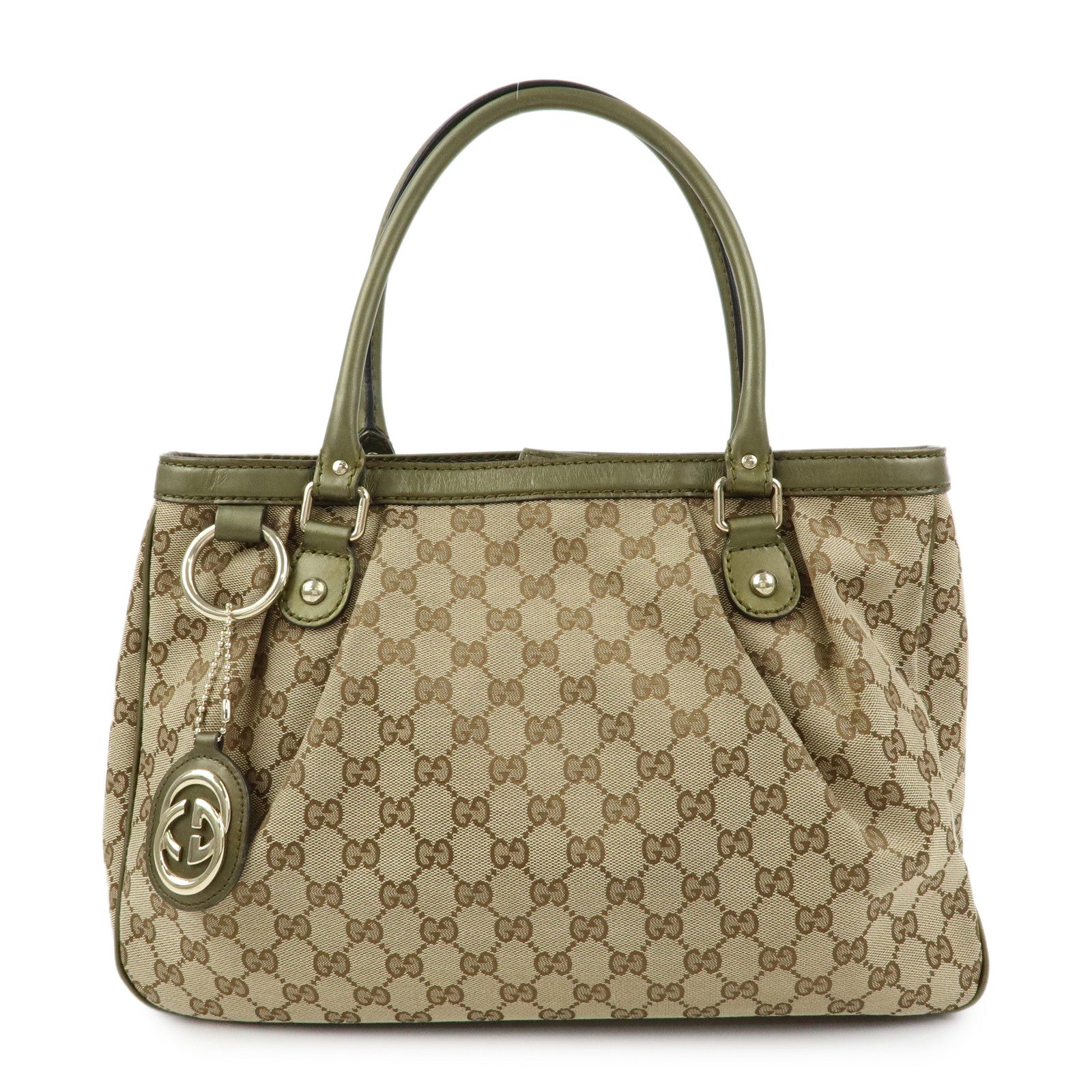 GUCCI Sukey Interlocking G GG Canvas Leather Tote Bag Beige 296835