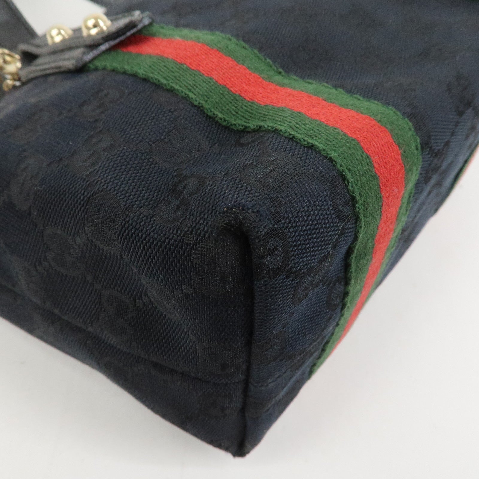GUCCI Sherry GG Canvas Leathe Tote Bag Hand Bag Black