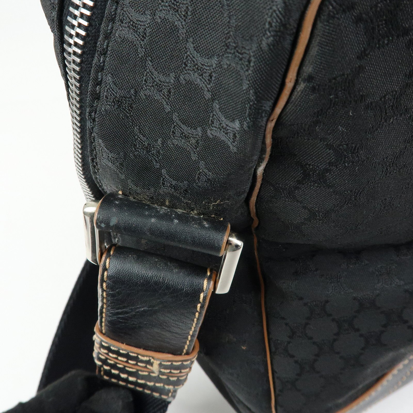 CELINE Macadam Canvas Leather Boston Bag Hand Bag Black
