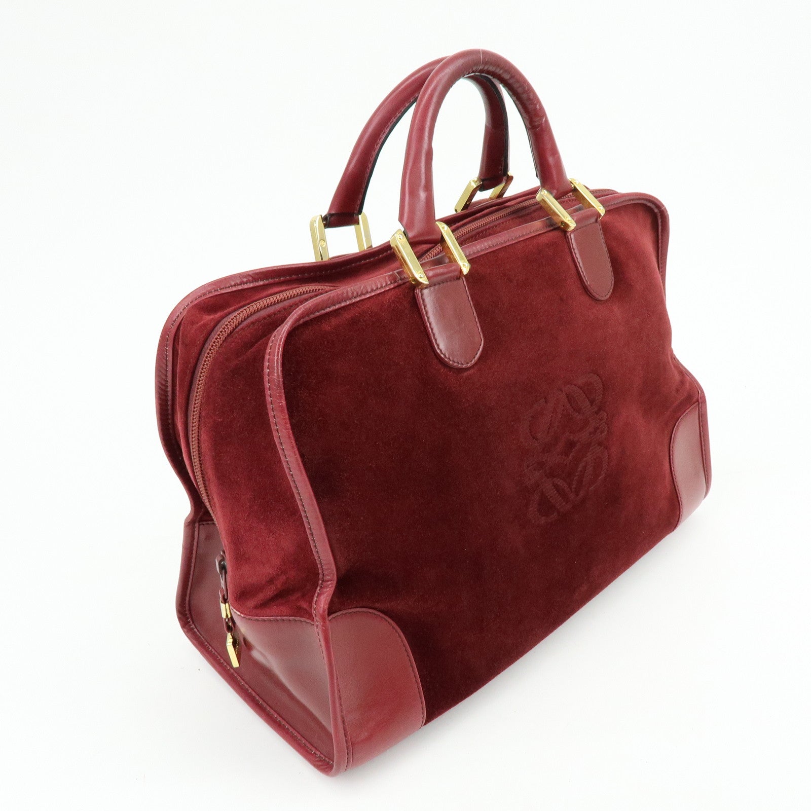 Loewe Anagram Amazona 40 Suede Leather Hand Bag Red Brown