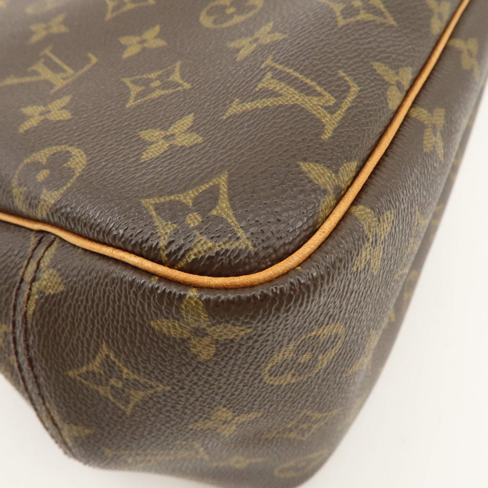 Louis Vuitton Leather Canvas Monogram Deauville Hand Bag Boston Bag Brown Gold Hardware M47270 Used