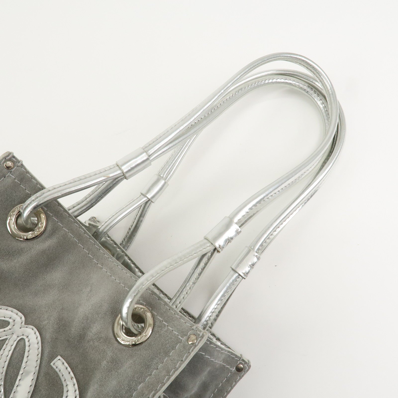 LOEWE Anagram Suede Leather Shoulder Bag Hand Bag Gray Silver
