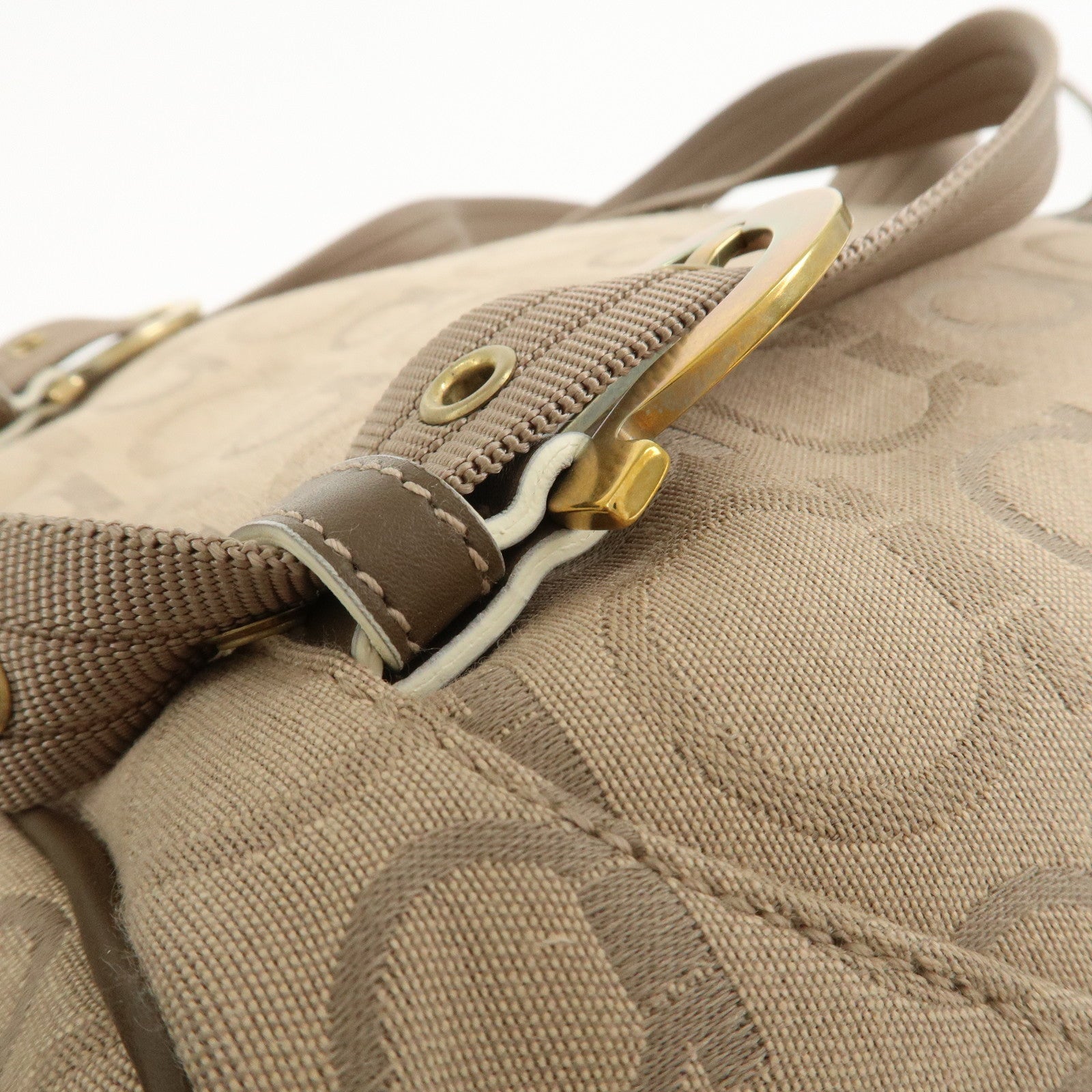 Ferragamo Gancini Canvas Leather Backpack Rucksuck Beige