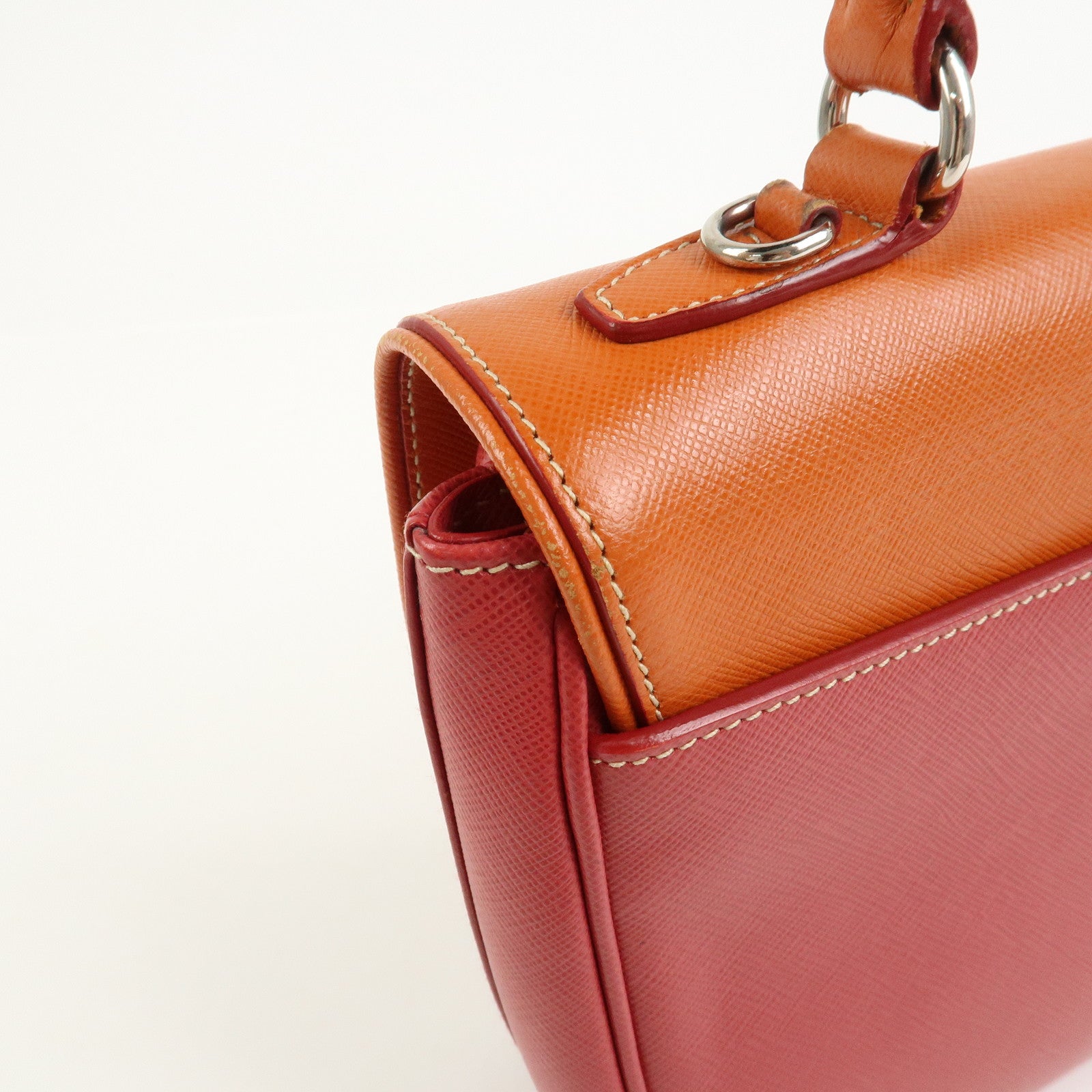 PRADA Saffiano Leather 2 Way Bag Tote Bag Shoulder Bag Orange Red