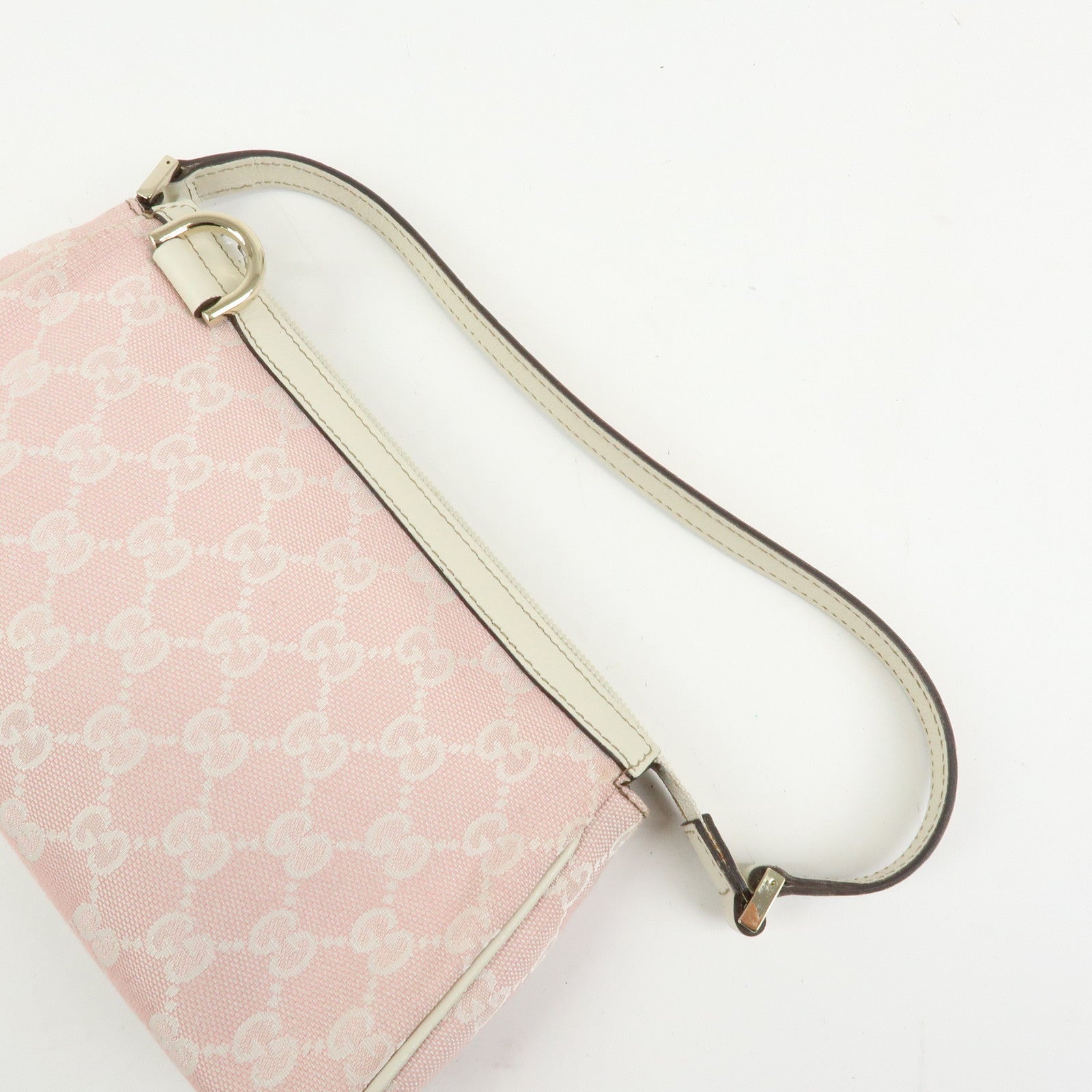 GUCCI Abbey GG Canvas Leather Hand Bag Pouch Pink Ivory 145750