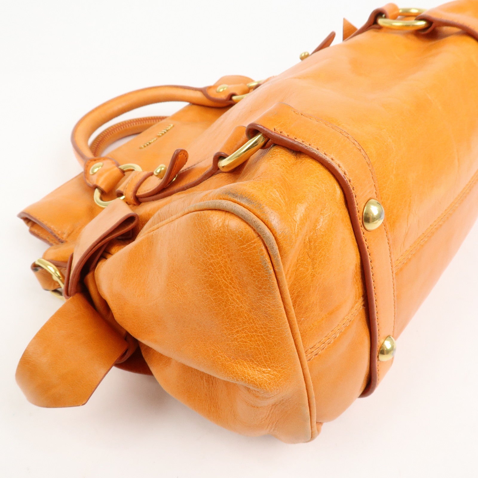 MIU MIU Leather 2Way Bag Hand Bag Shoulder Bag Orange RT0438