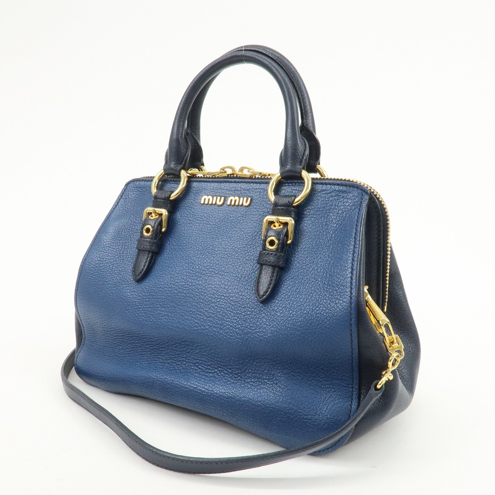 MIU MIU MADRAS 2Way Bag Hand Bag Shoulder Bag Blue RL0058