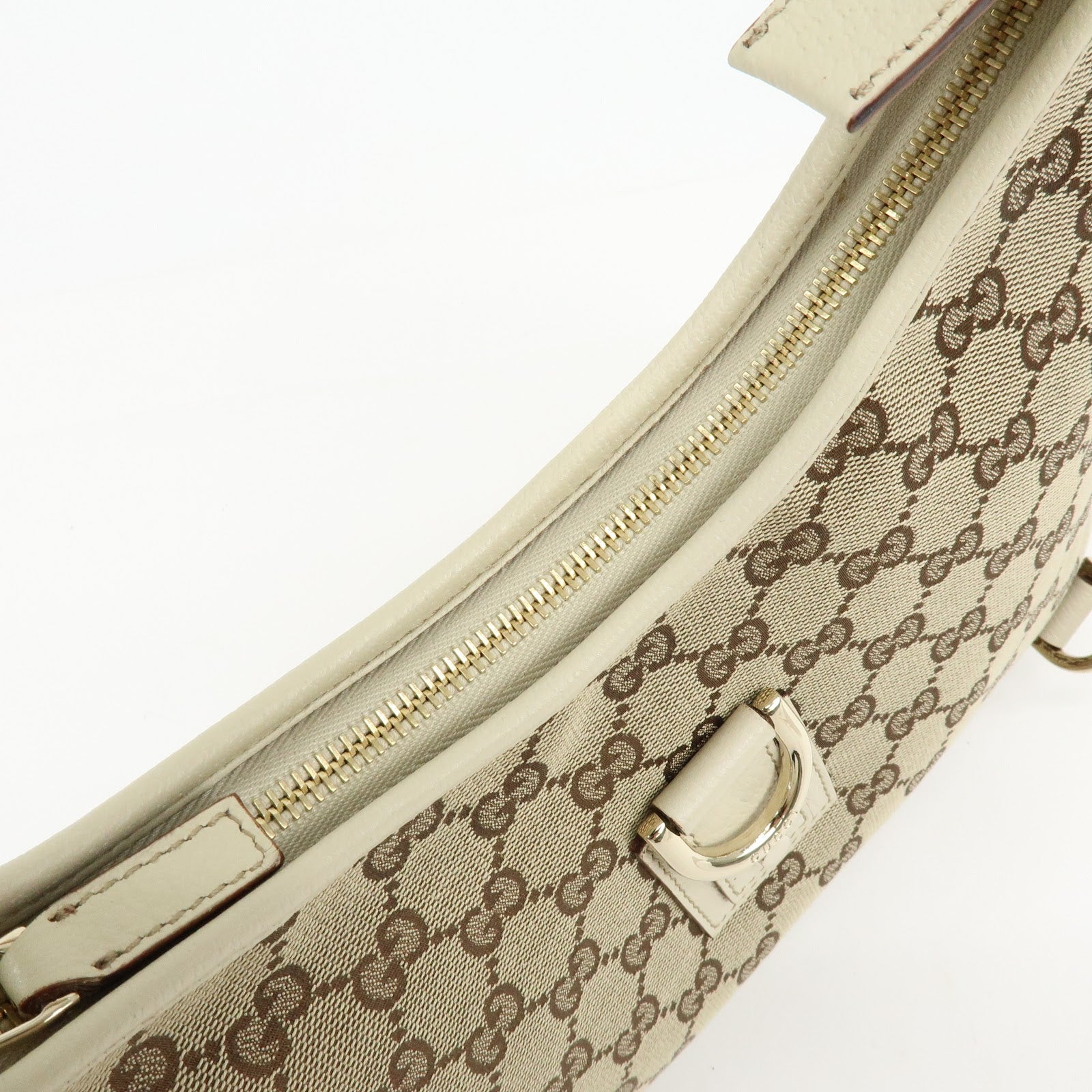 Gucci Abbey GG Canvas Leather Shoulder Bag Beige White 130738