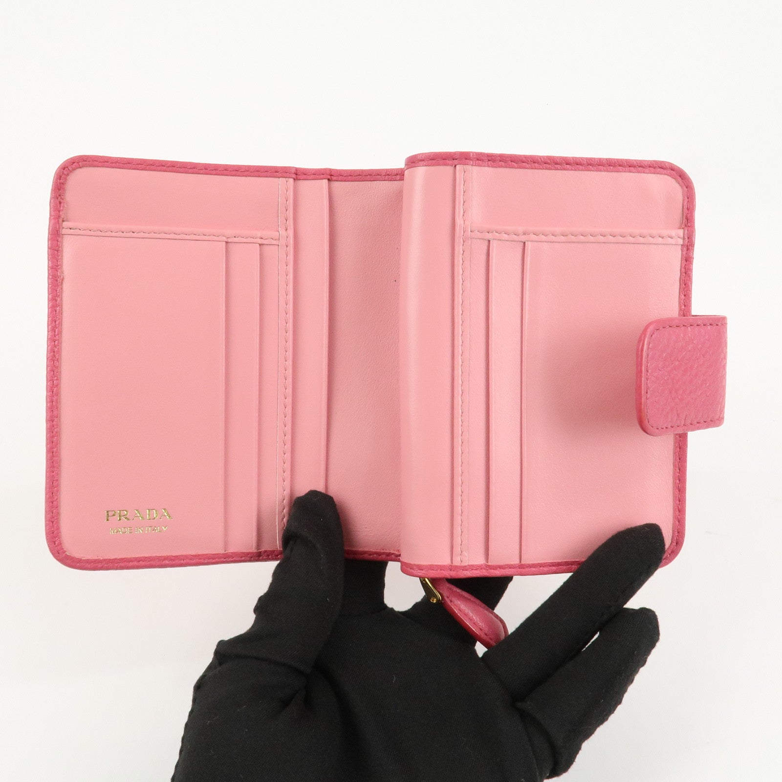 PRADA Logo Leather Bi-Fold Wallet Small Wallet Pink 1ML018 Used