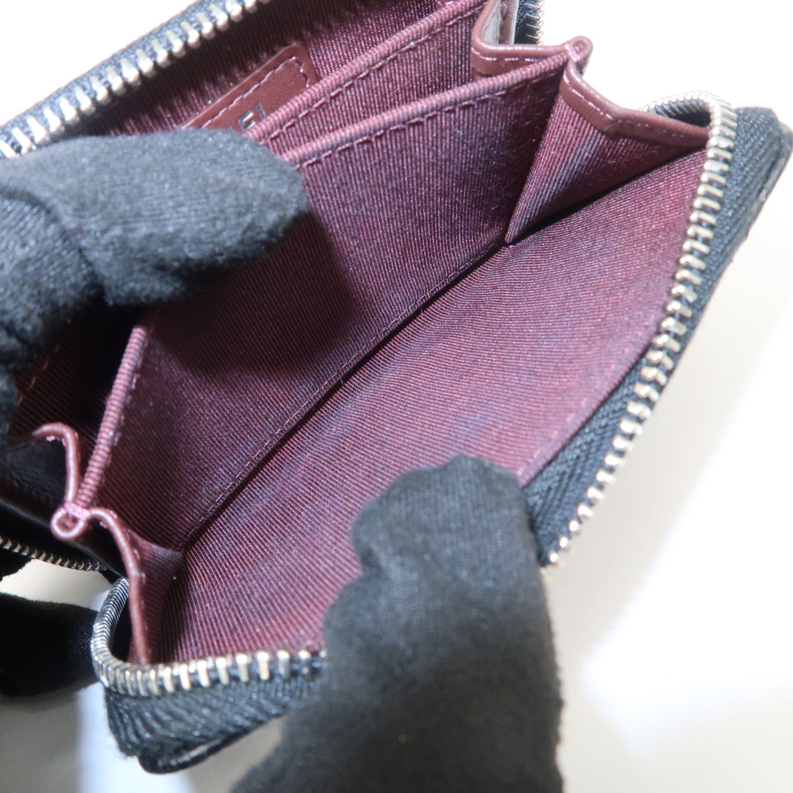 CHANEL Matelasse Caviarskin Coin Case Black Silver Hardware