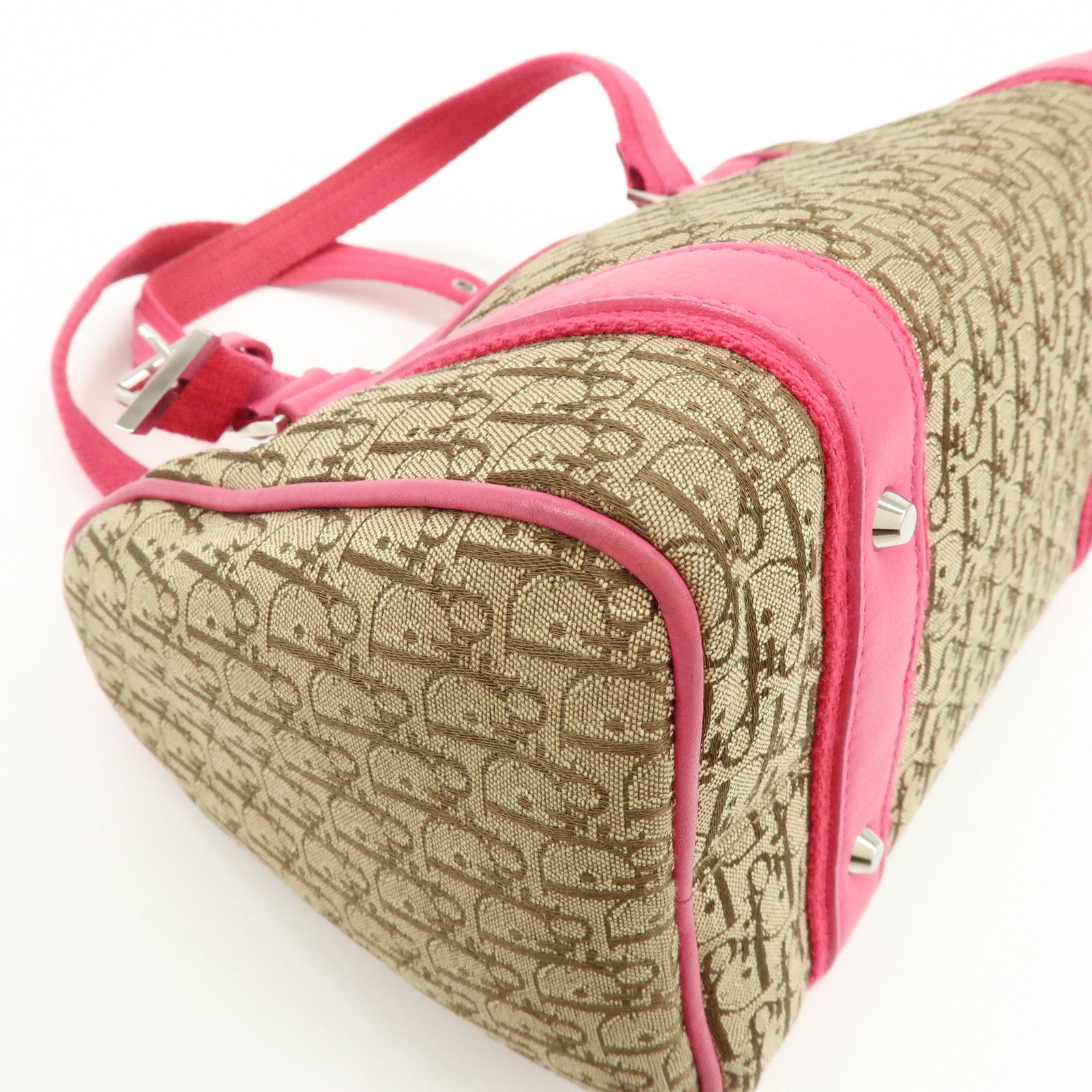 Christian Dior Trotter Street Chic Canvas Leather Boston Bag Pink